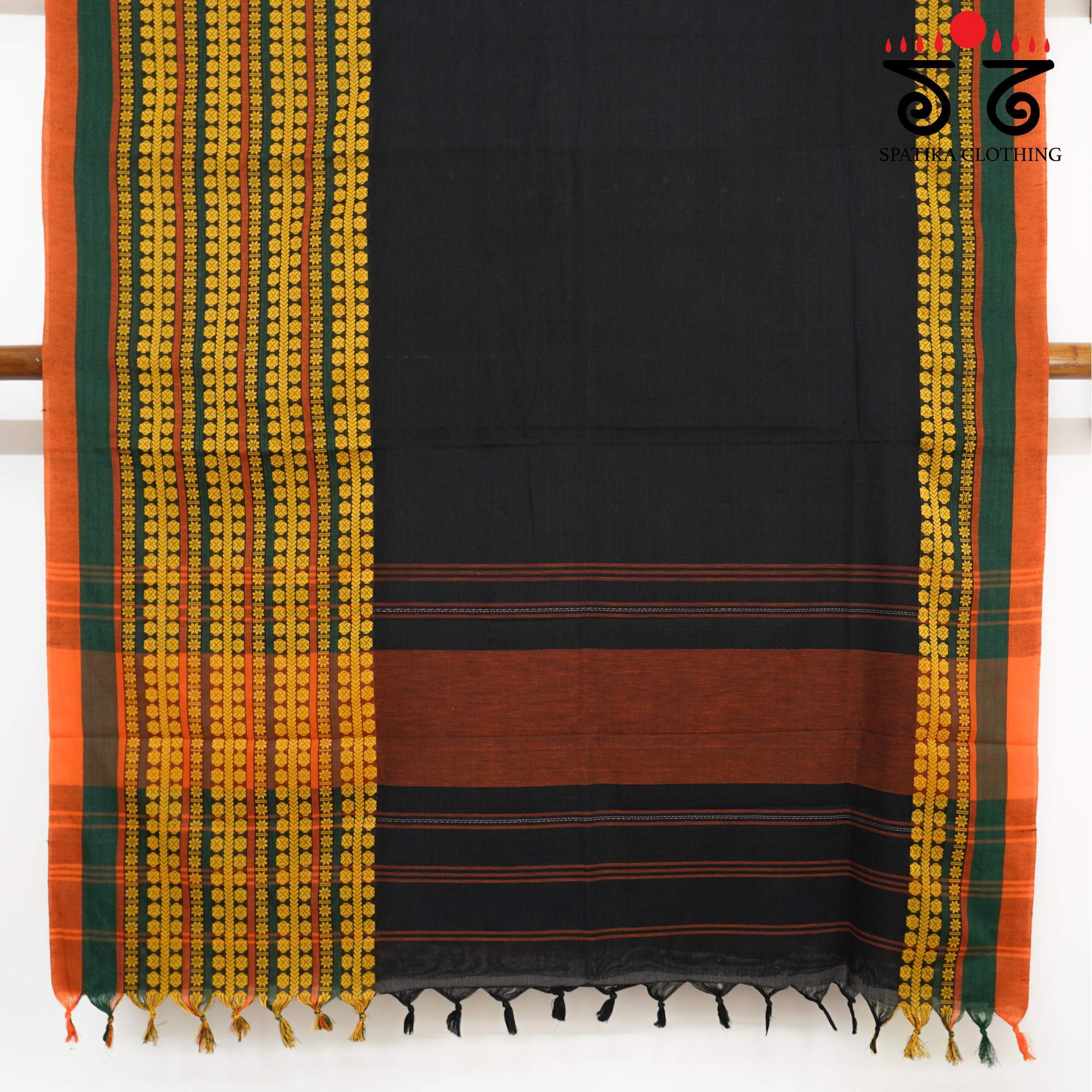 Black Begampur Handwoven Cotton Saree New!