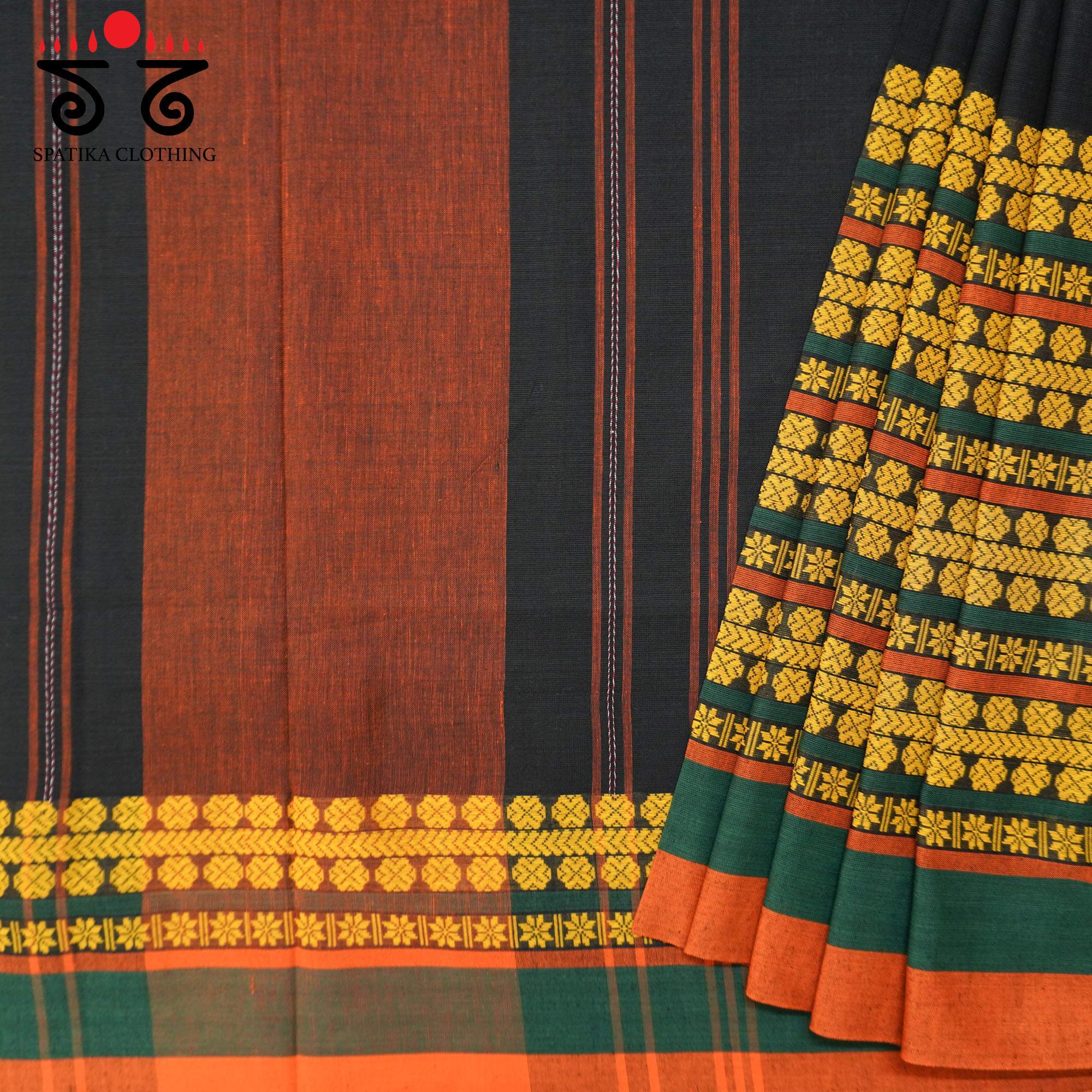 Black Begampur Handwoven Cotton Saree New!