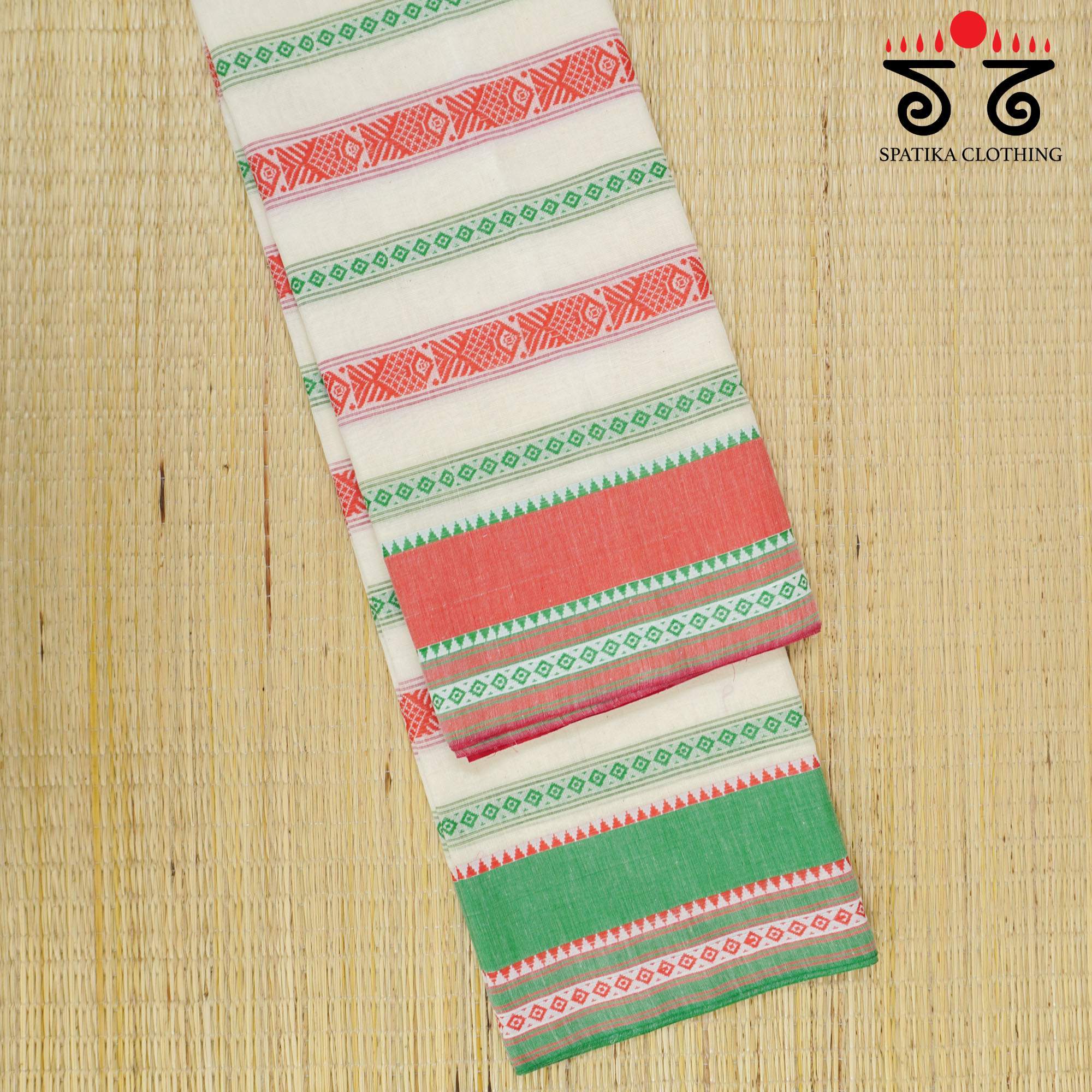 Off White Begampur Handwoven Cotton Saree New!