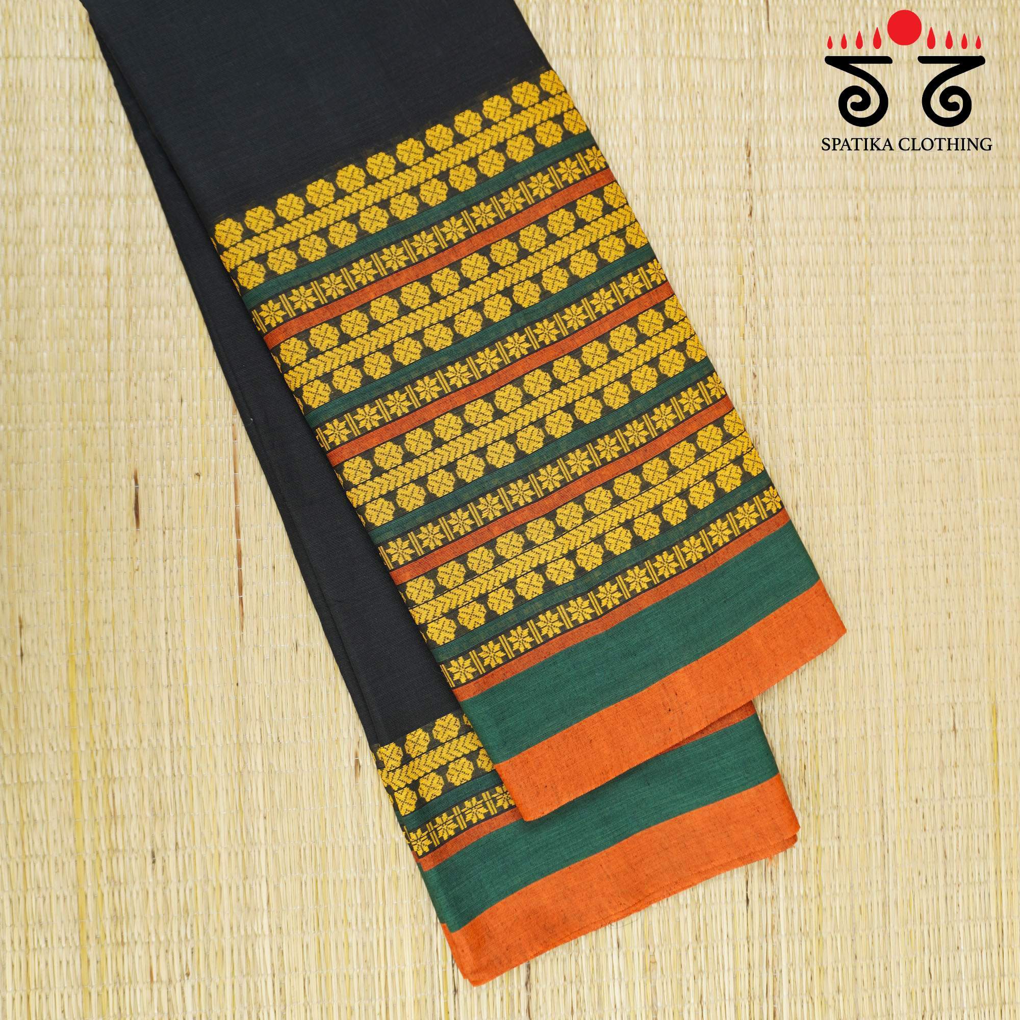 Black Begampur Handwoven Cotton Saree New!