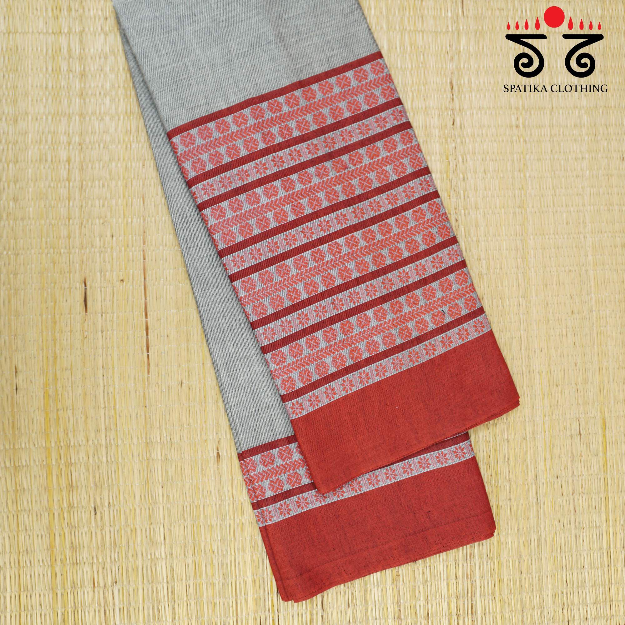 Grey Begampur Handwoven Cotton Saree New!