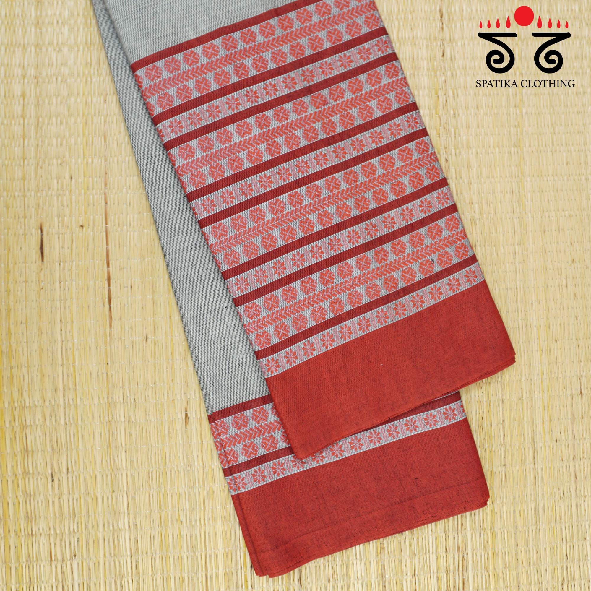 Grey Begampur Handwoven Cotton Saree New!