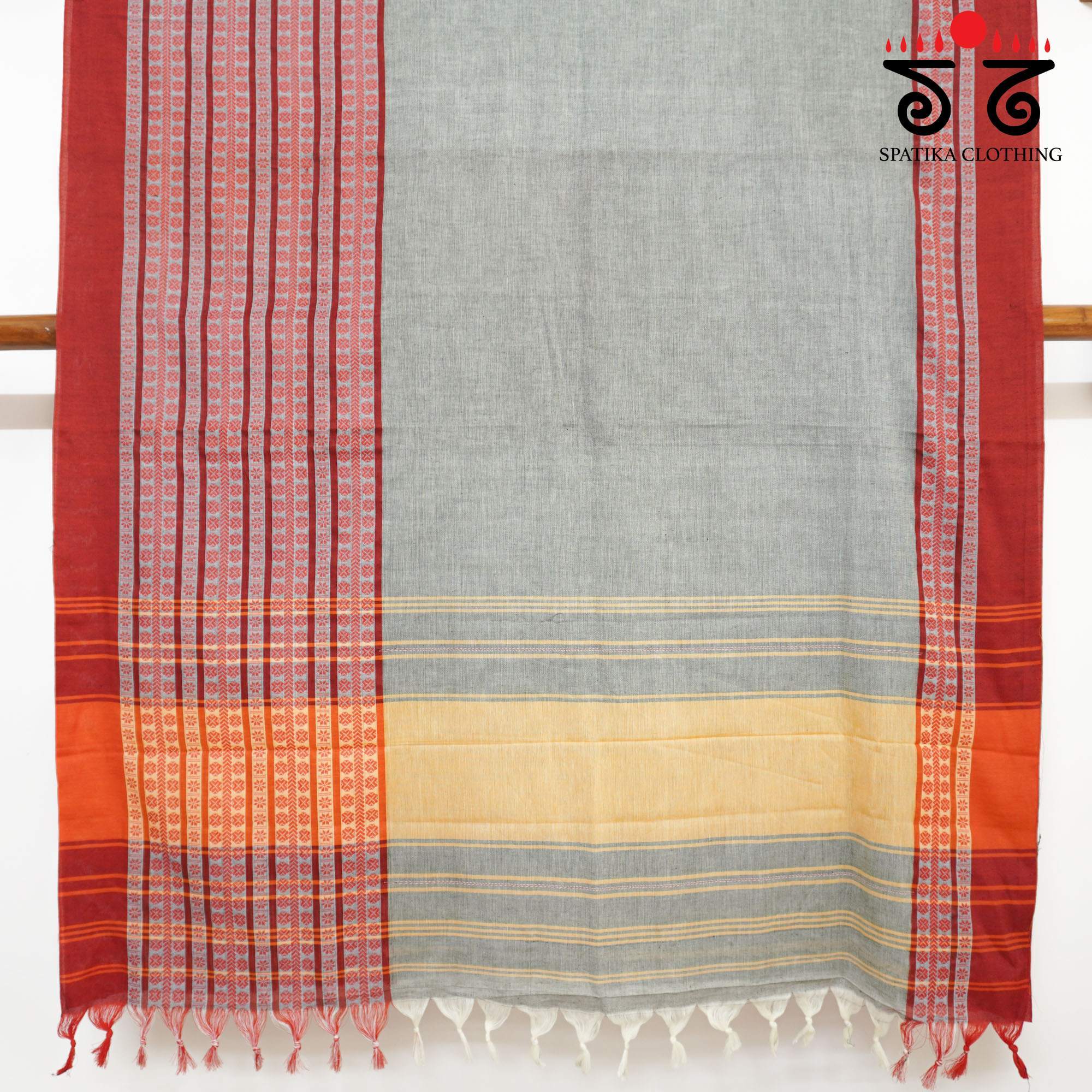 Grey Begampur Handwoven Cotton Saree New!