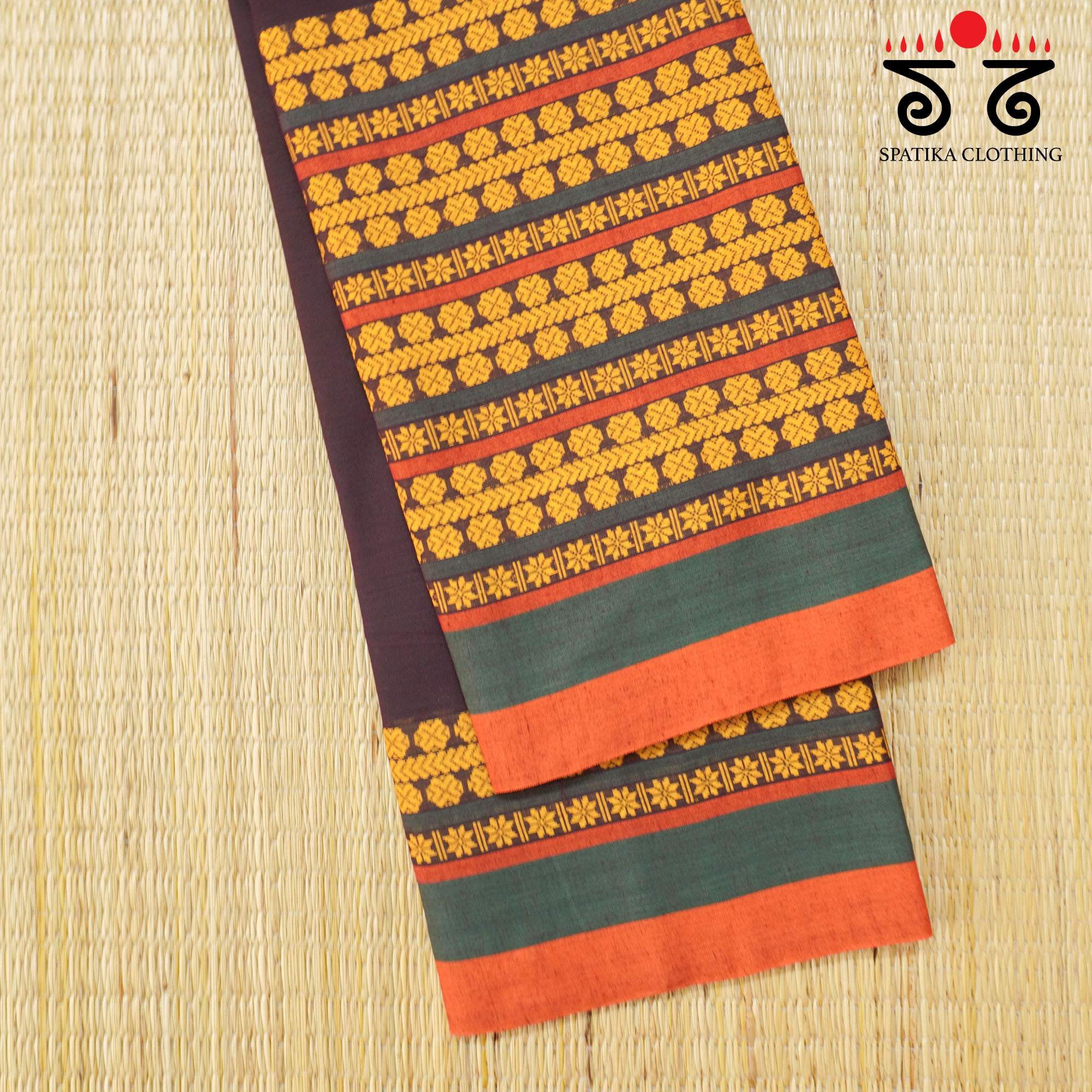 Brown Begampur Handwoven Cotton Saree New!
