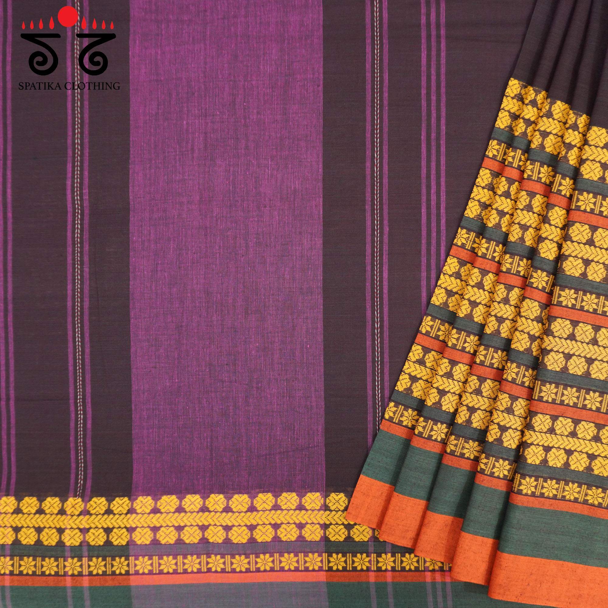 Brown Begampur Handwoven Cotton Saree New!