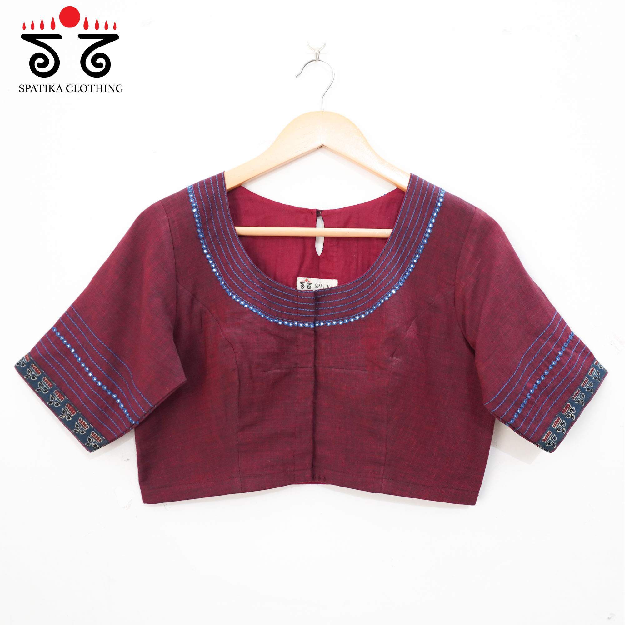 Dark Maroon Mirror Work Hand embroidered Blouse
