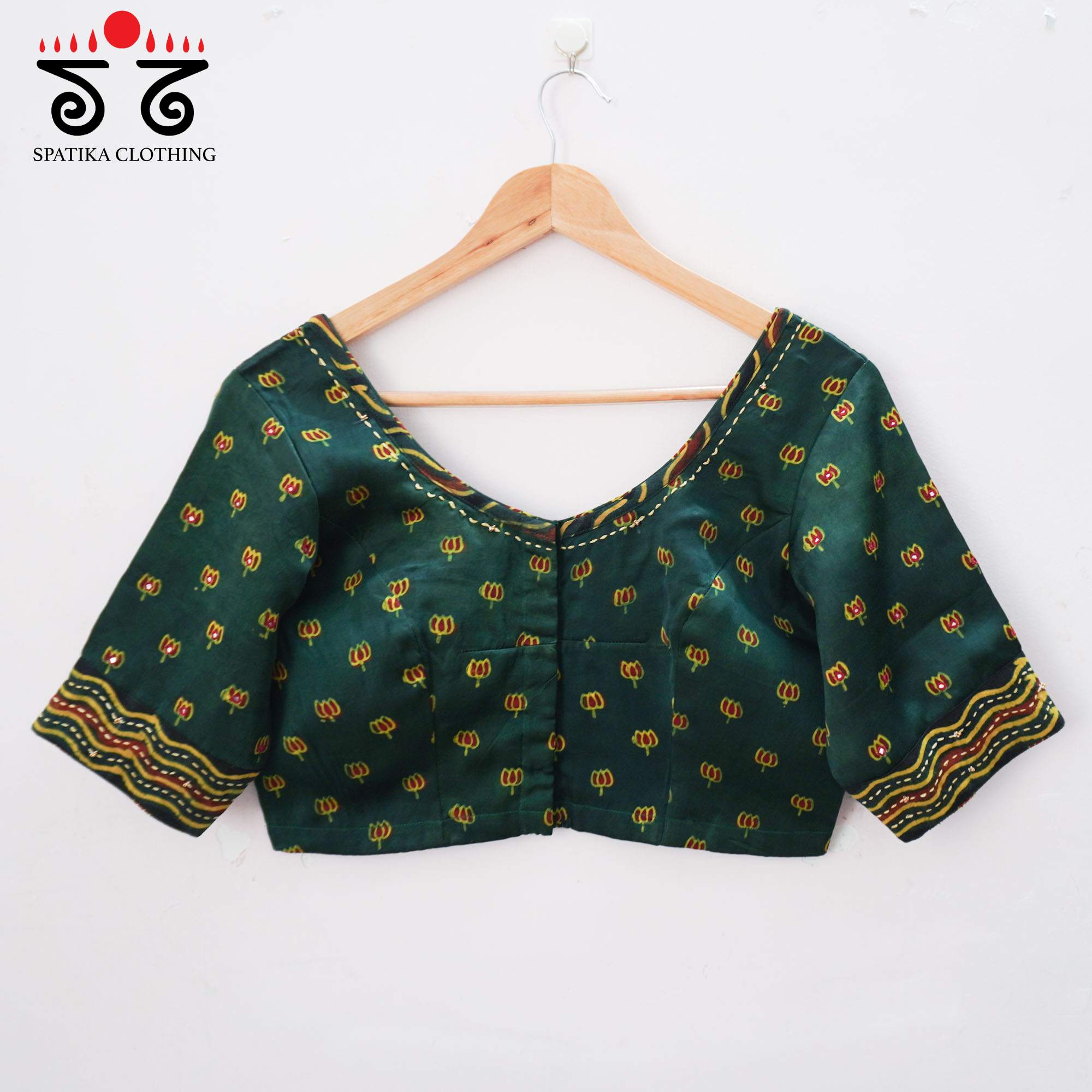 Green Lotus - Ajrak Modal Handcrafted Blouse