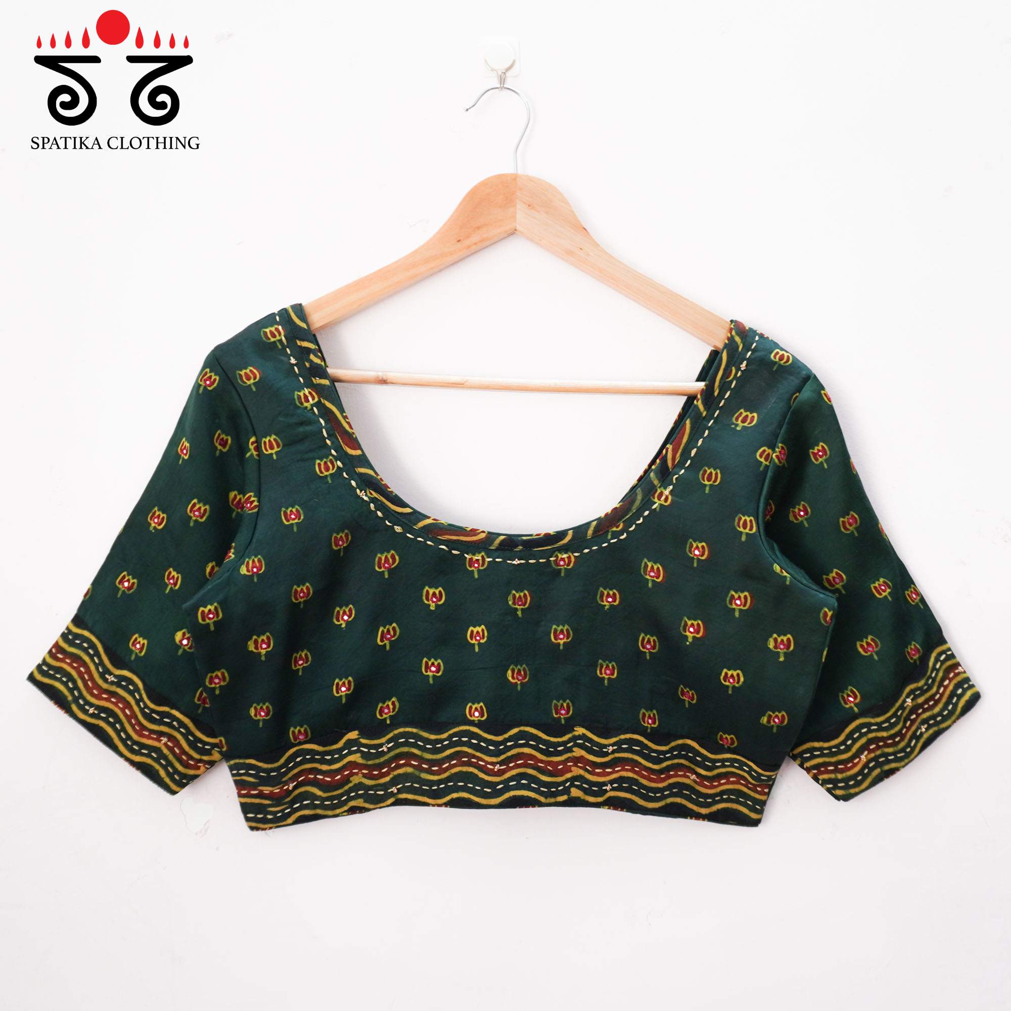 Green Lotus - Ajrak Modal Handcrafted Blouse