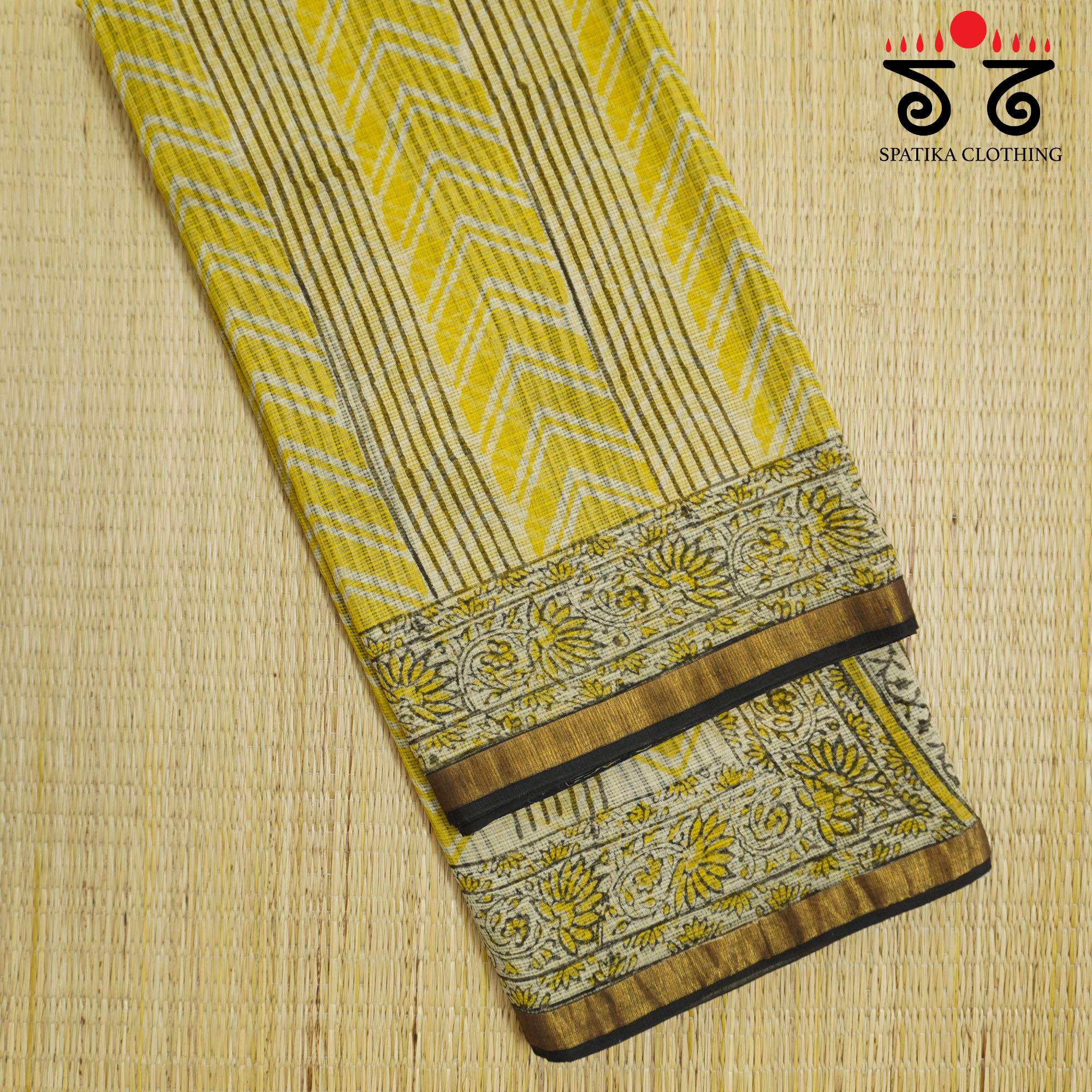 Yellow Multi Kota Hand Block Printed Saree