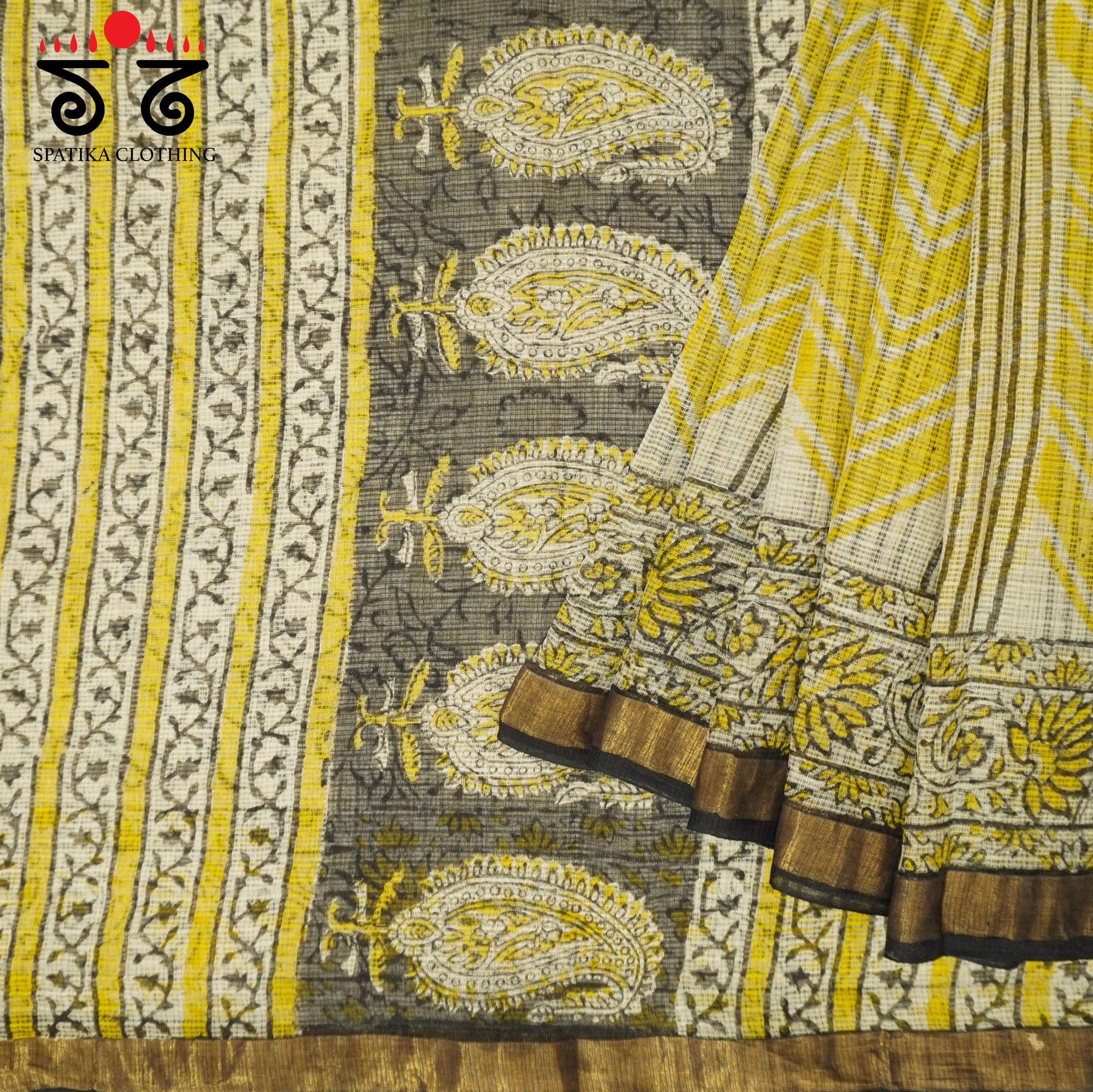 Yellow Multi Kota Hand Block Printed Saree