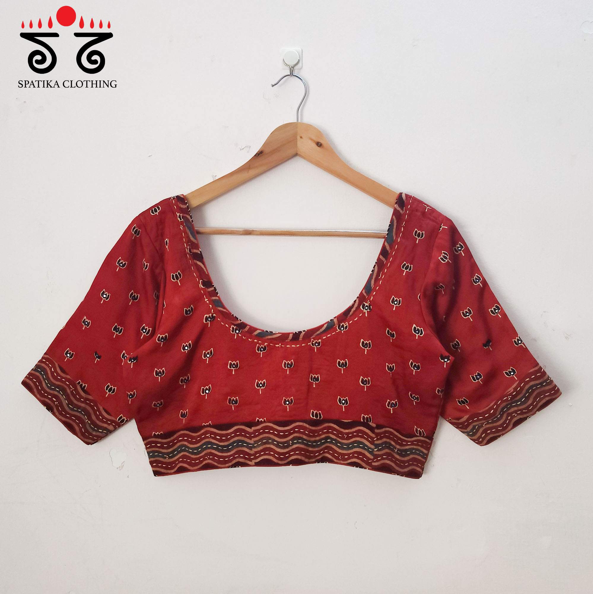 Red Lotus - Ajrak Modal Handcrafted Blouse