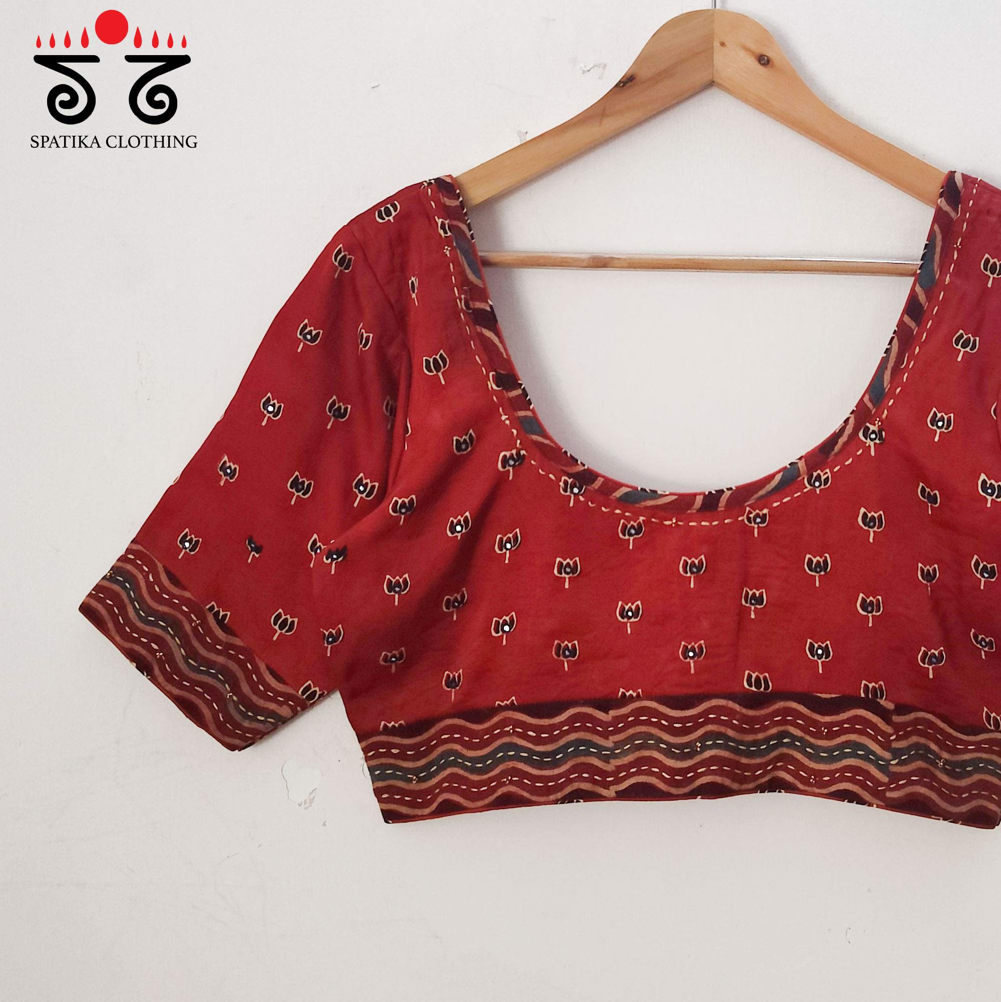 Red Lotus - Ajrak Modal Handcrafted Blouse