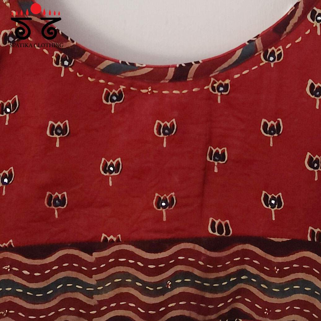 Red Lotus - Ajrak Modal Handcrafted Blouse