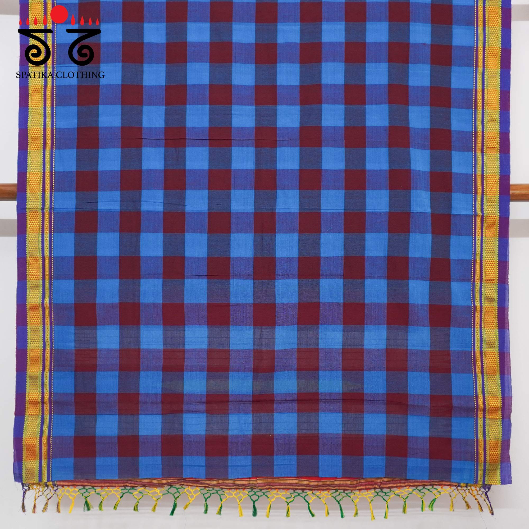 Blue Ilkal Handwoven Cotton Saree - Bandhani Blouse