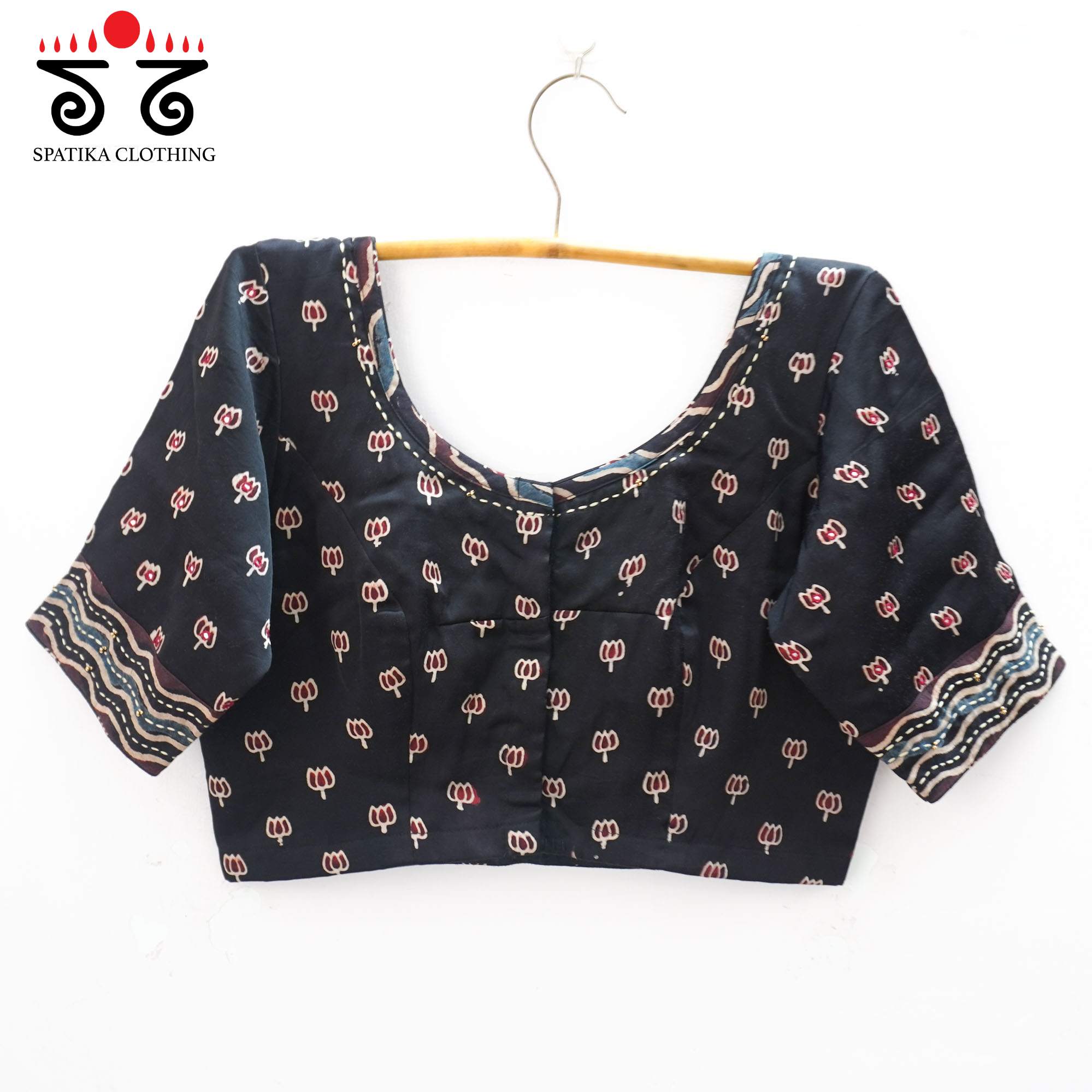 Black Lotus - Ajrak Modal Handcrafted Blouse