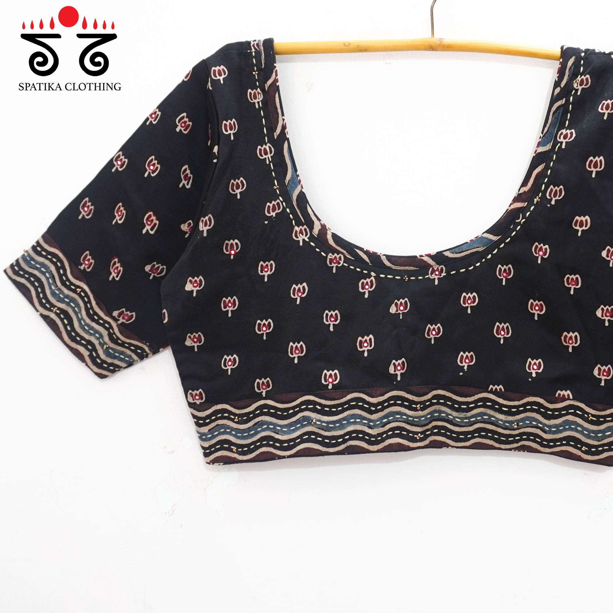 Black Lotus - Ajrak Modal Handcrafted Blouse