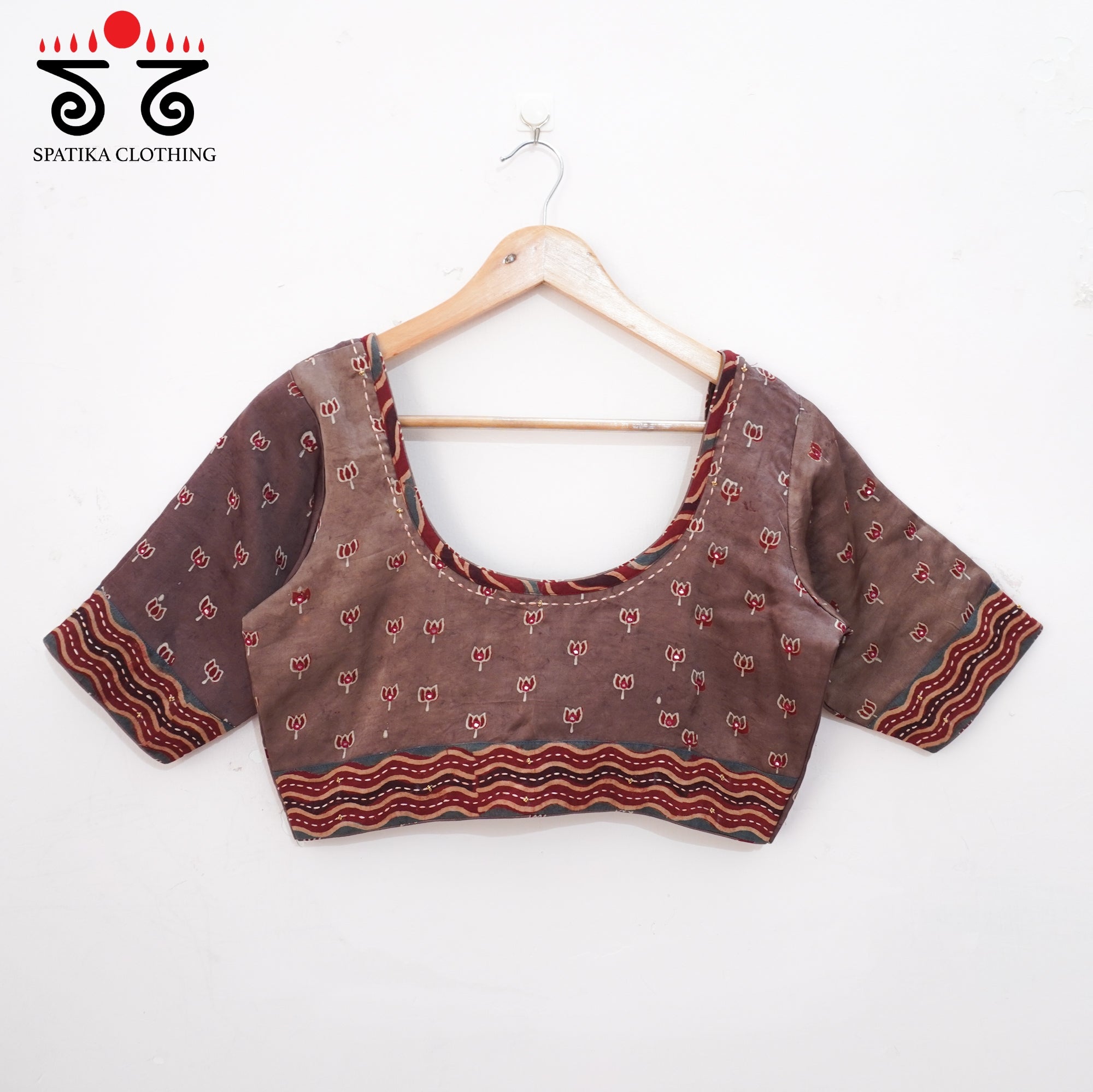 Brown Lotus - Ajrak Modal Handcrafted Blouse