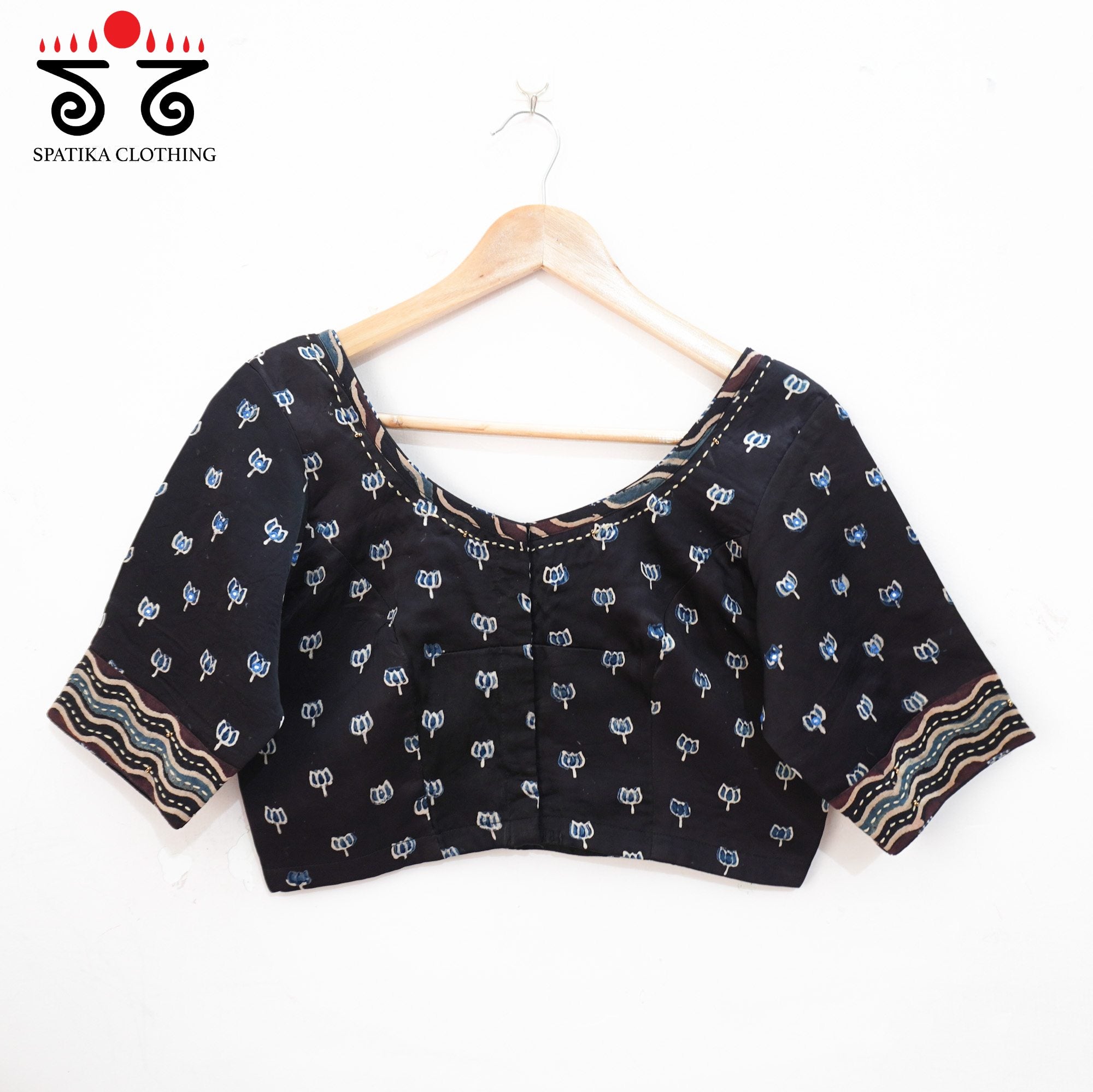 Black Lotus - Ajrak Modal Handcrafted Blouse