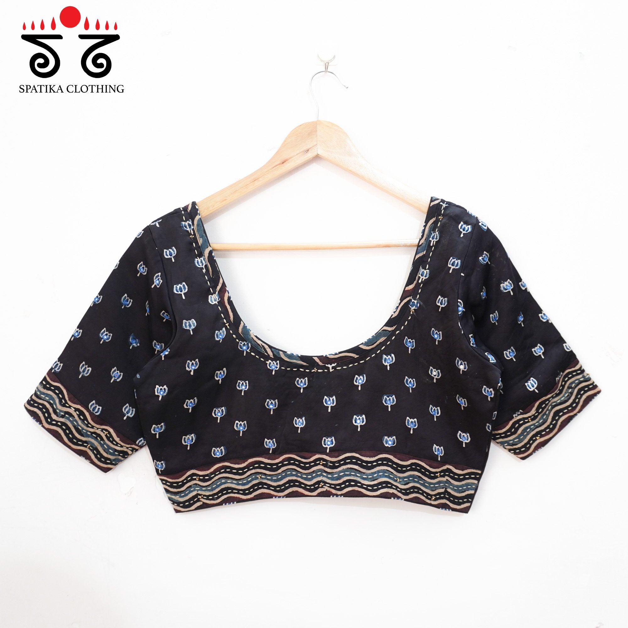 Black Lotus - Ajrak Modal Handcrafted Blouse