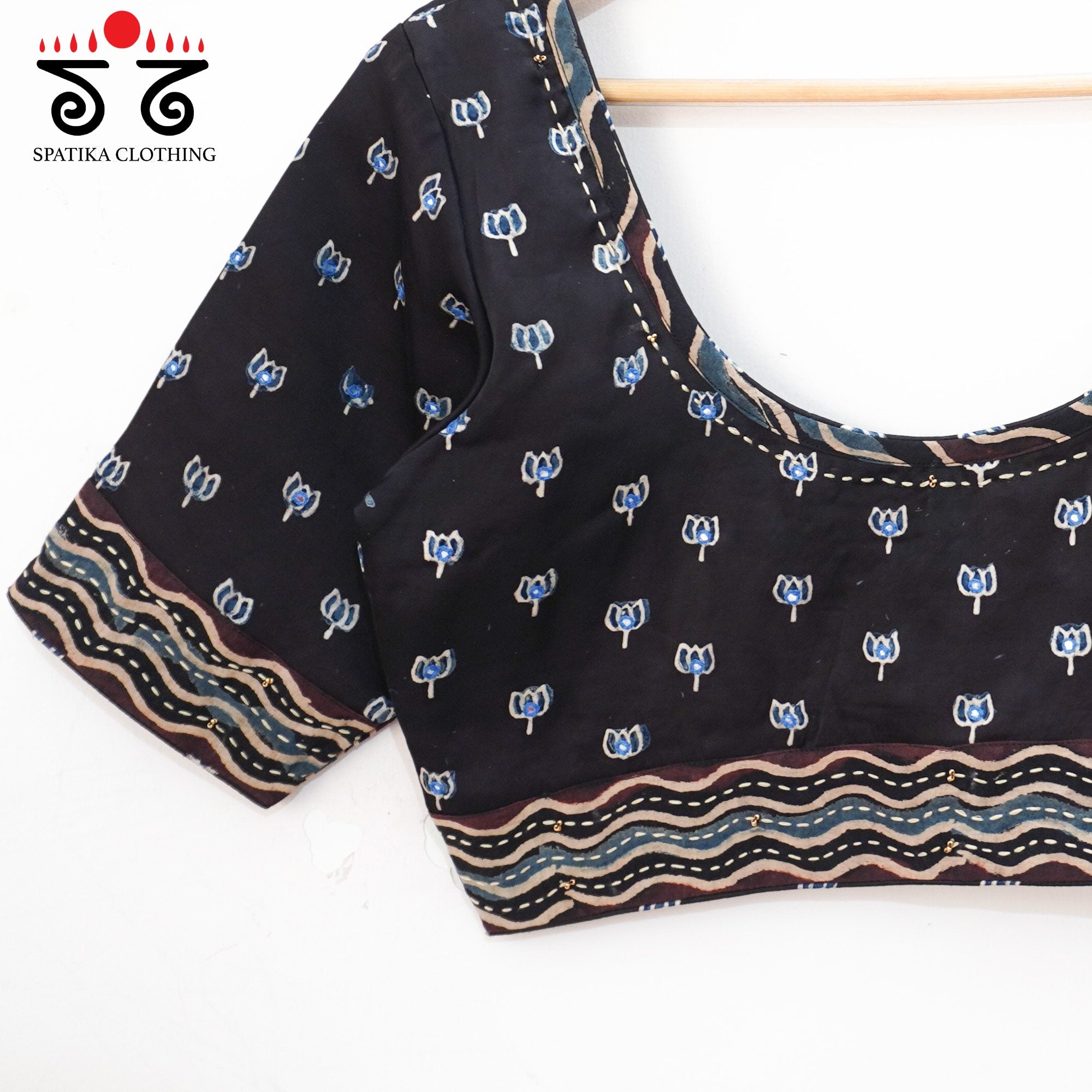 Black Lotus - Ajrak Modal Handcrafted Blouse