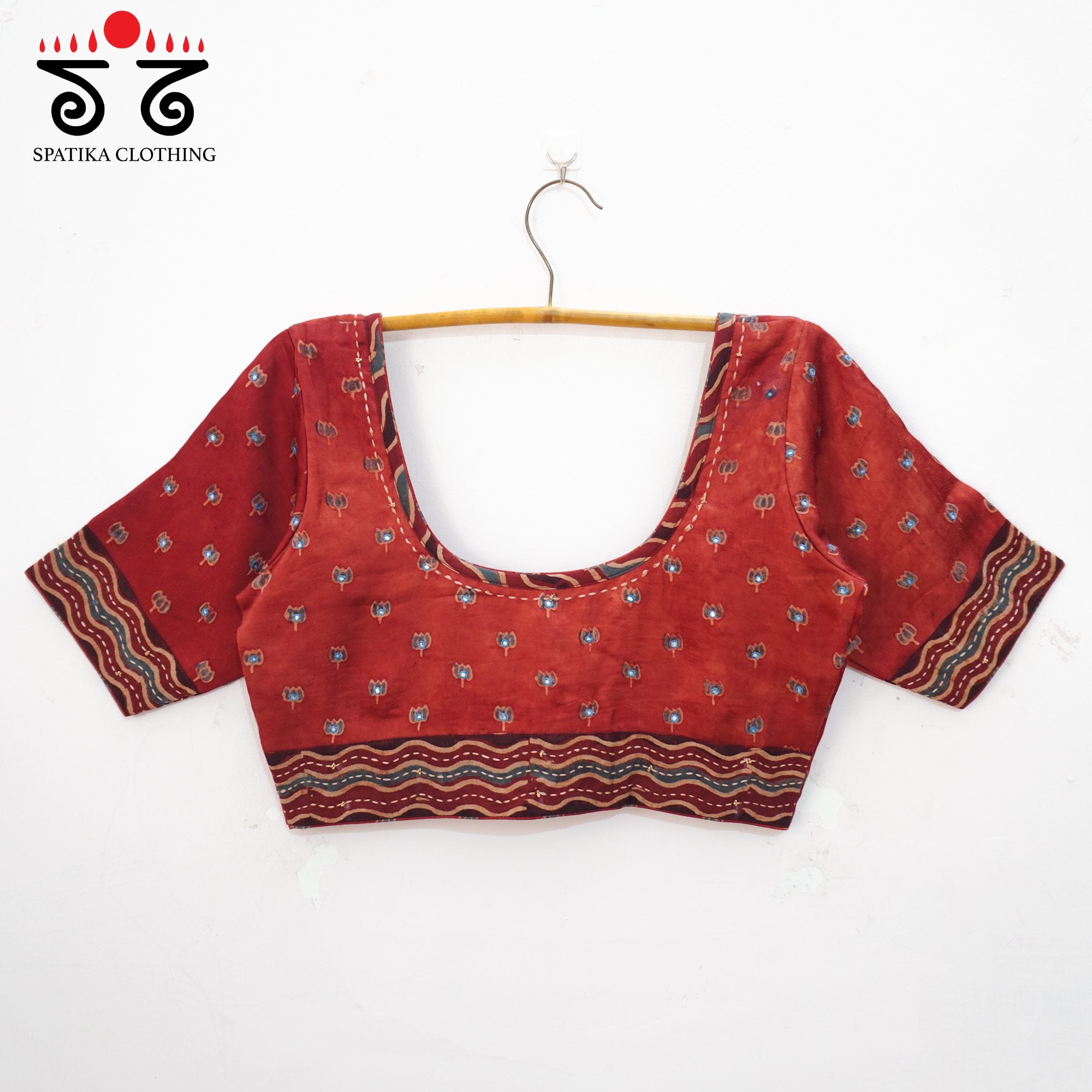 Red Lotus - Ajrak Modal Handcrafted Blouse