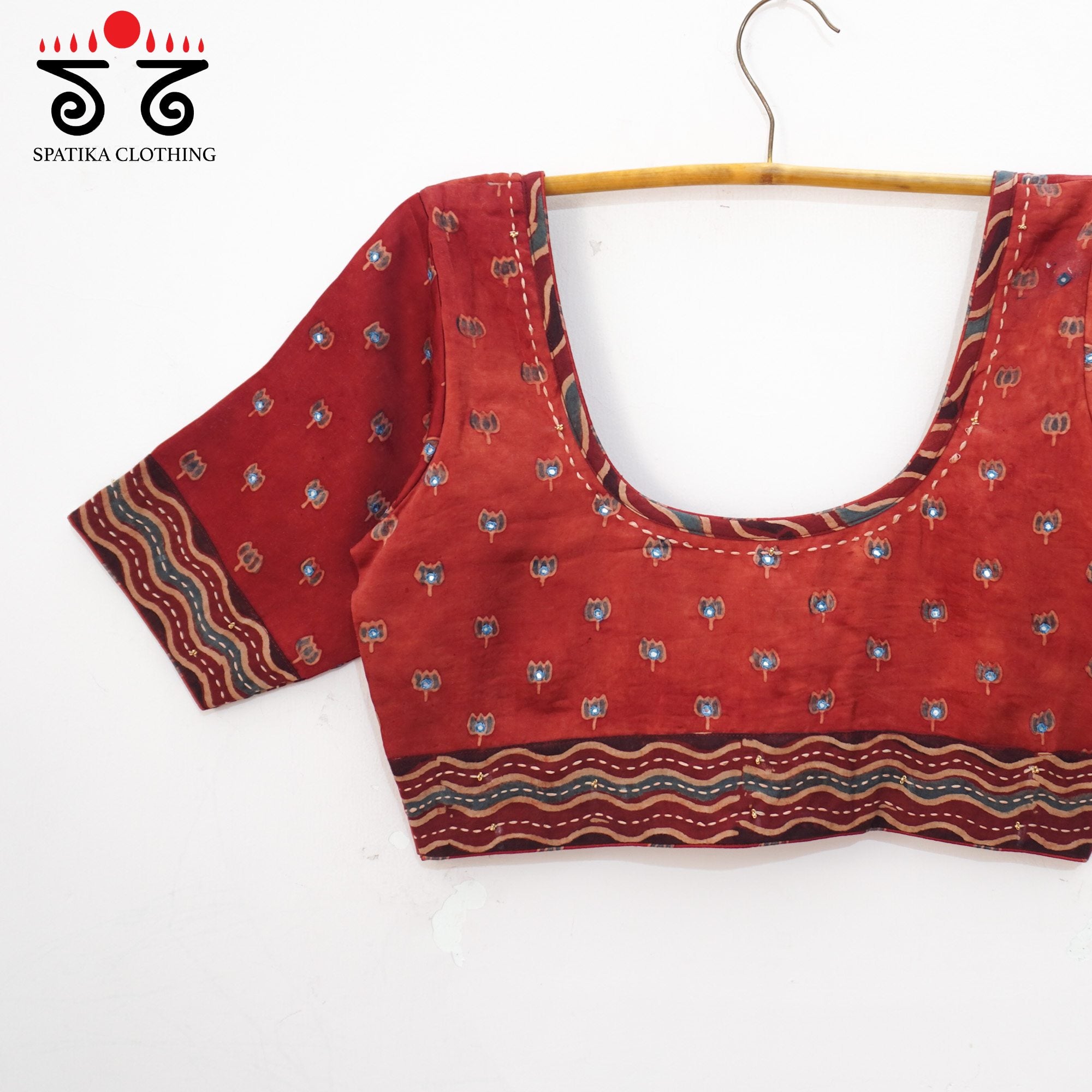 Red Lotus - Ajrak Modal Handcrafted Blouse