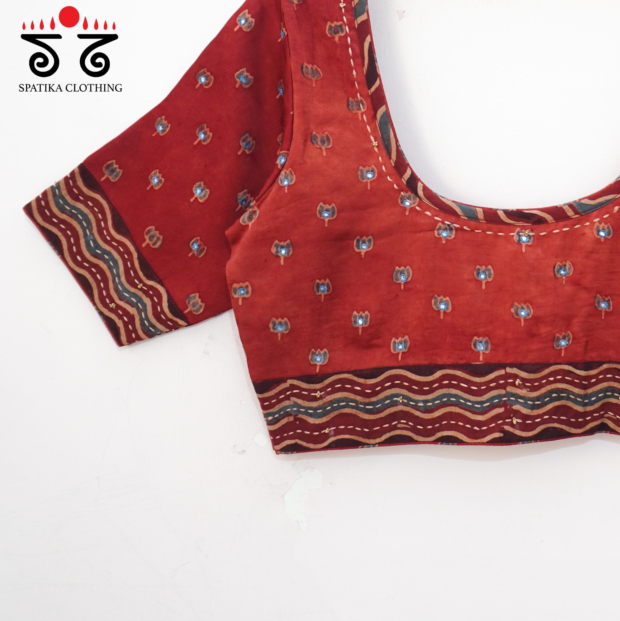 Red Lotus - Ajrak Modal Handcrafted Blouse