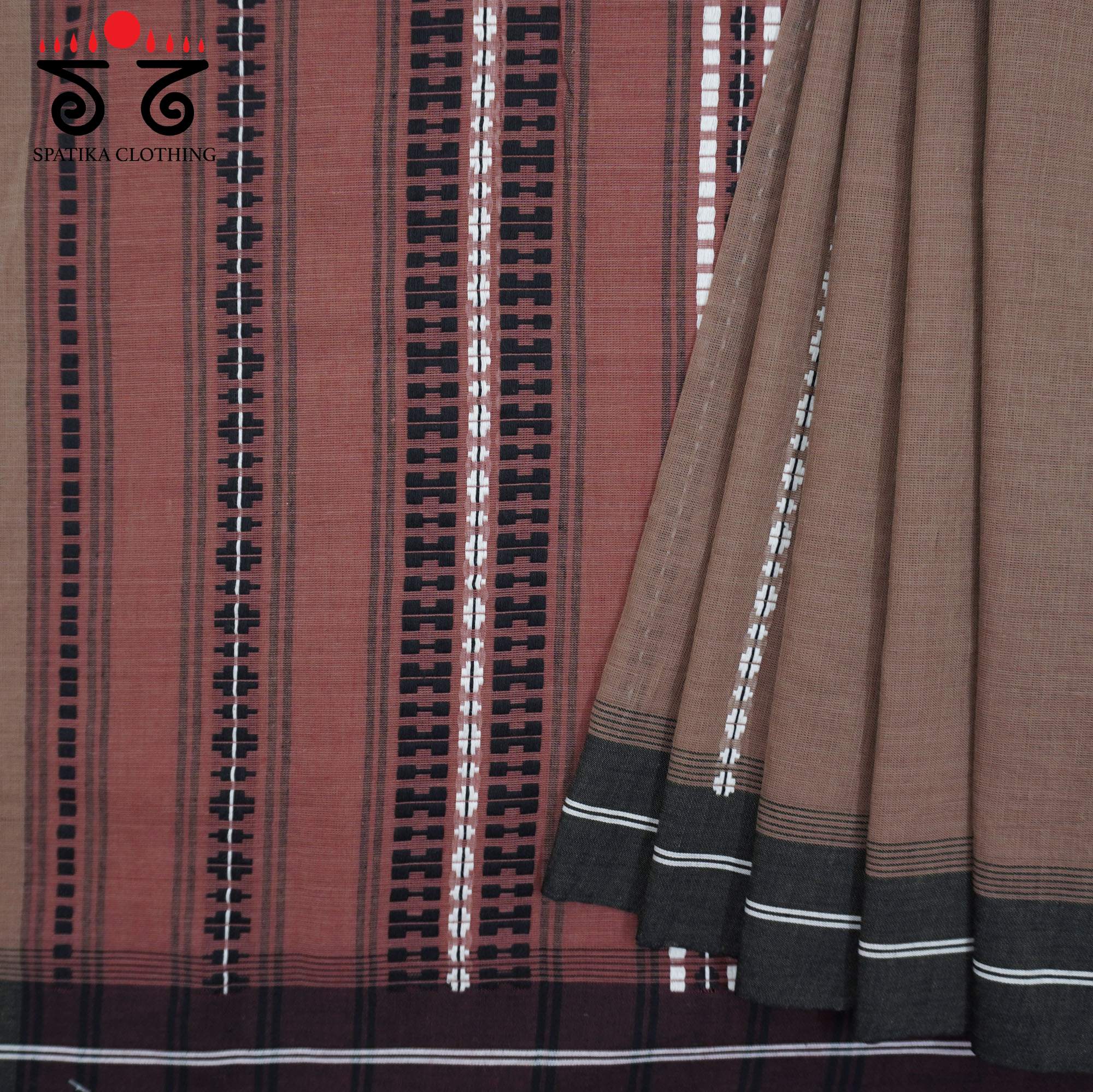Brown Begampur Handwoven Cotton Saree