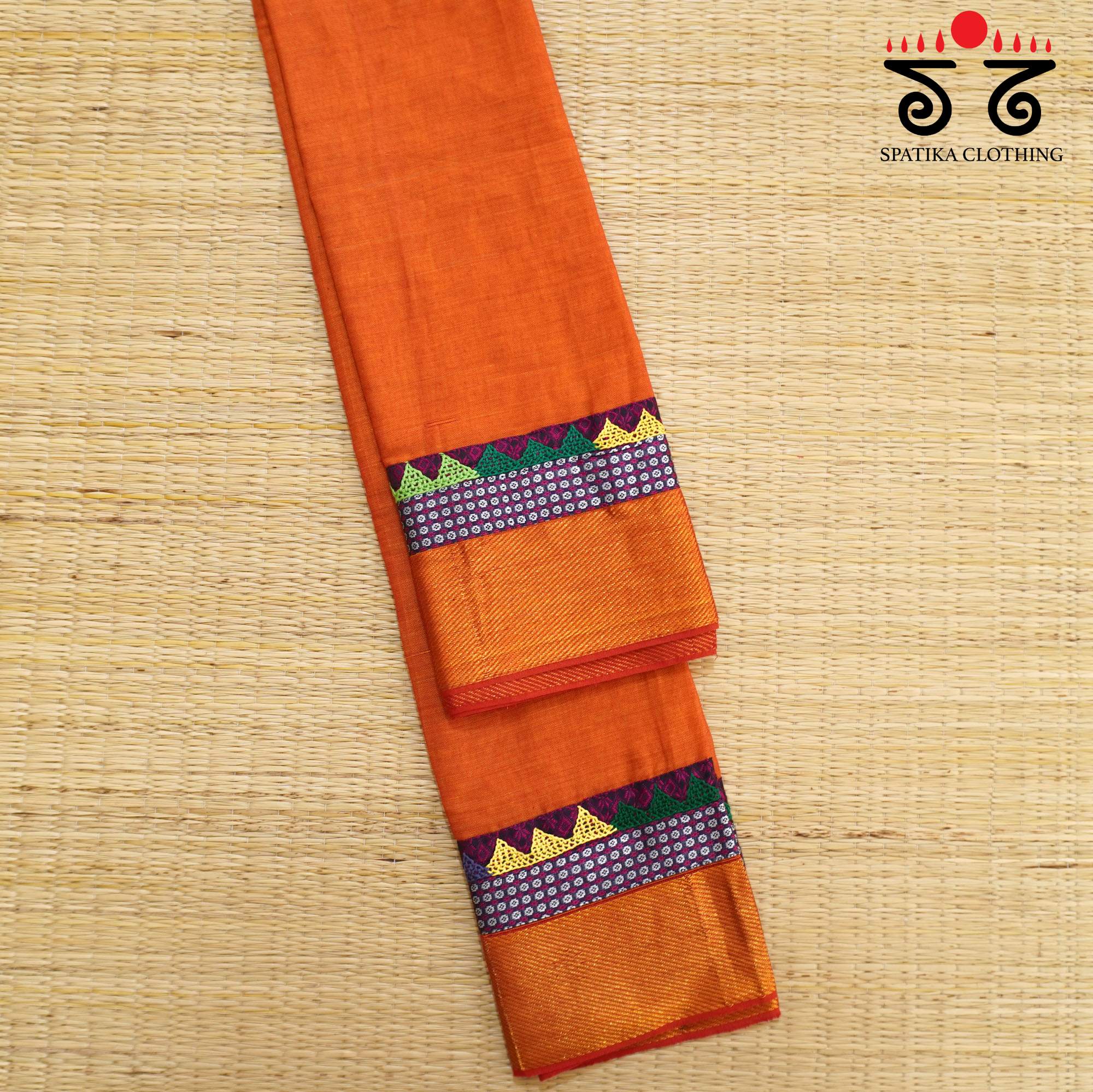 Orange Lambani Hand-embroidered Blouse Fabric