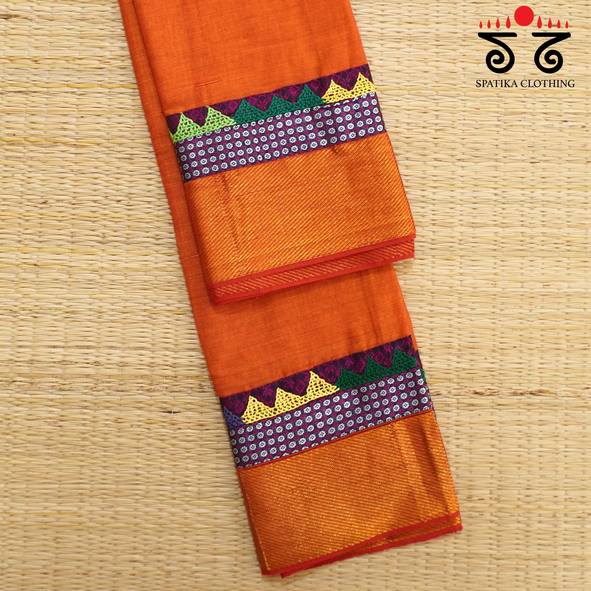 Orange Lambani Hand-embroidered Blouse Fabric