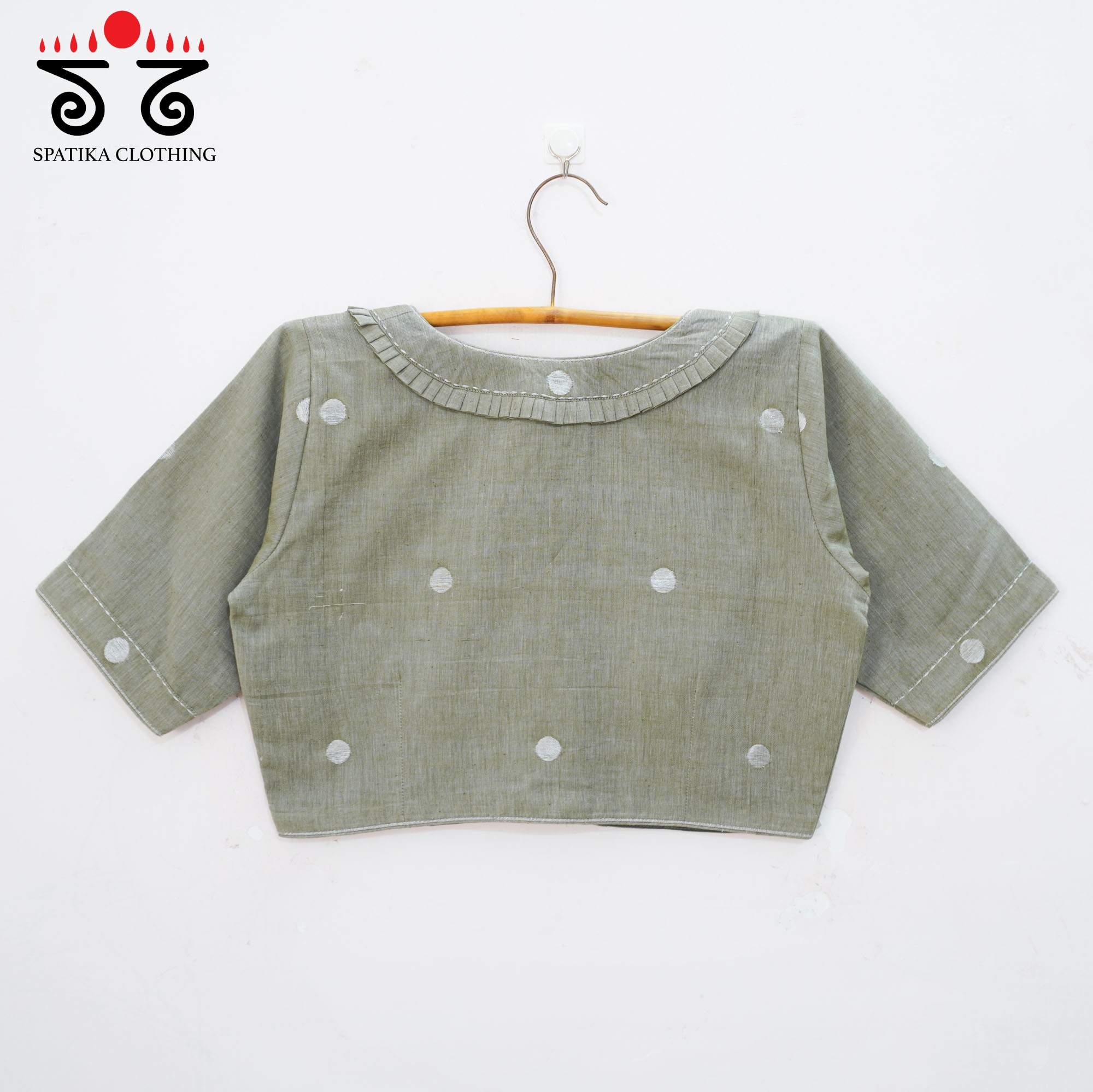 The Frilled Off Light Grey Jamdhani Blouse