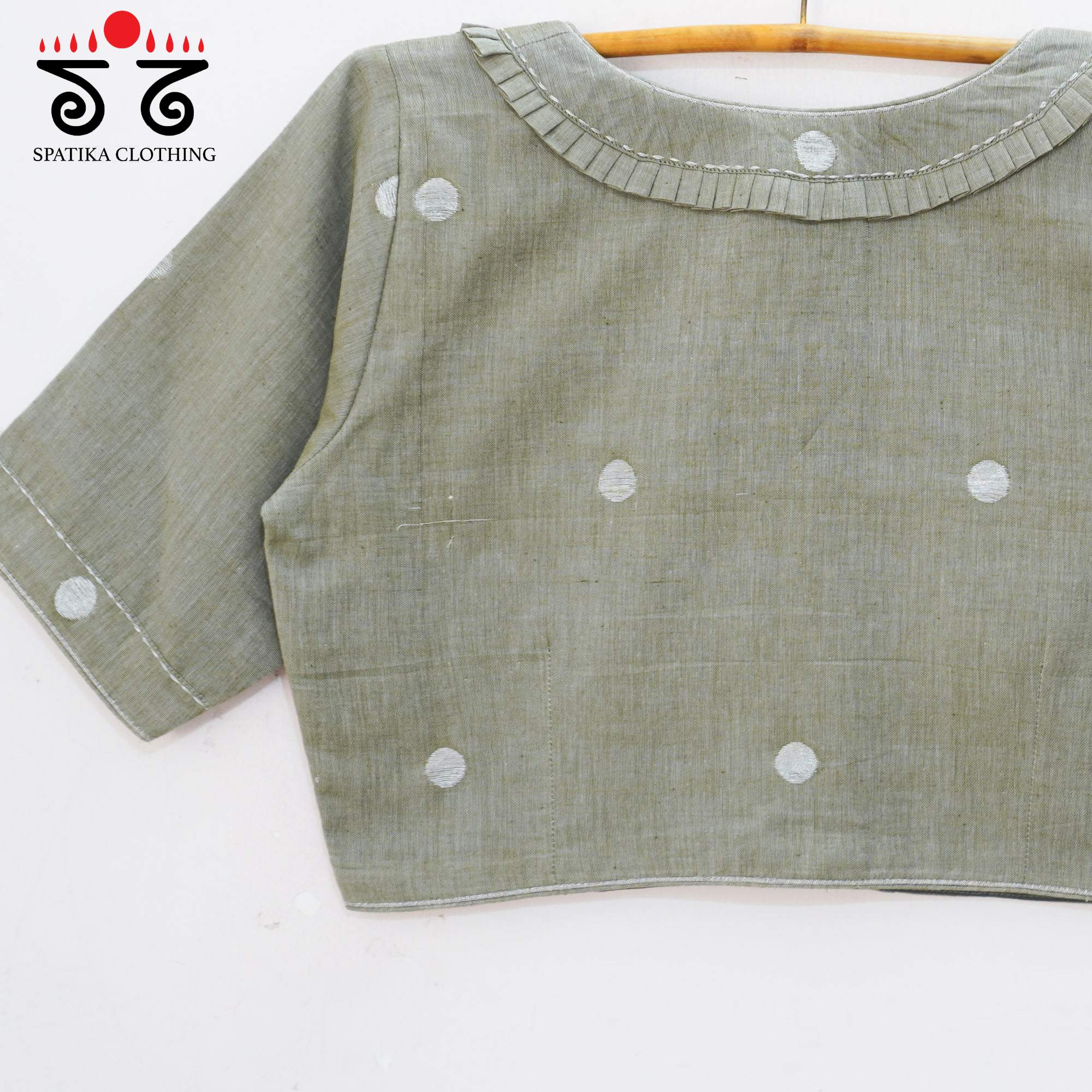 The Frilled Off Light Grey Jamdhani Blouse