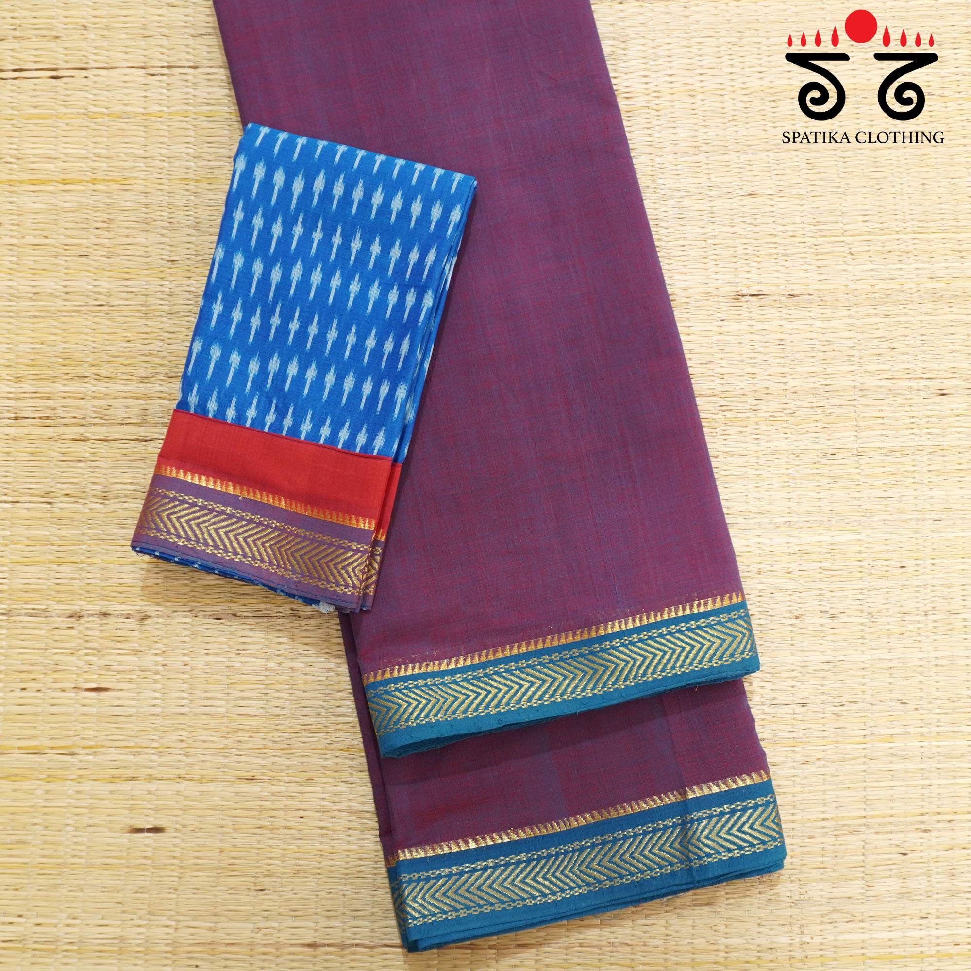 Grape Andhra Handwoven Cotton Saree With Special Blouse