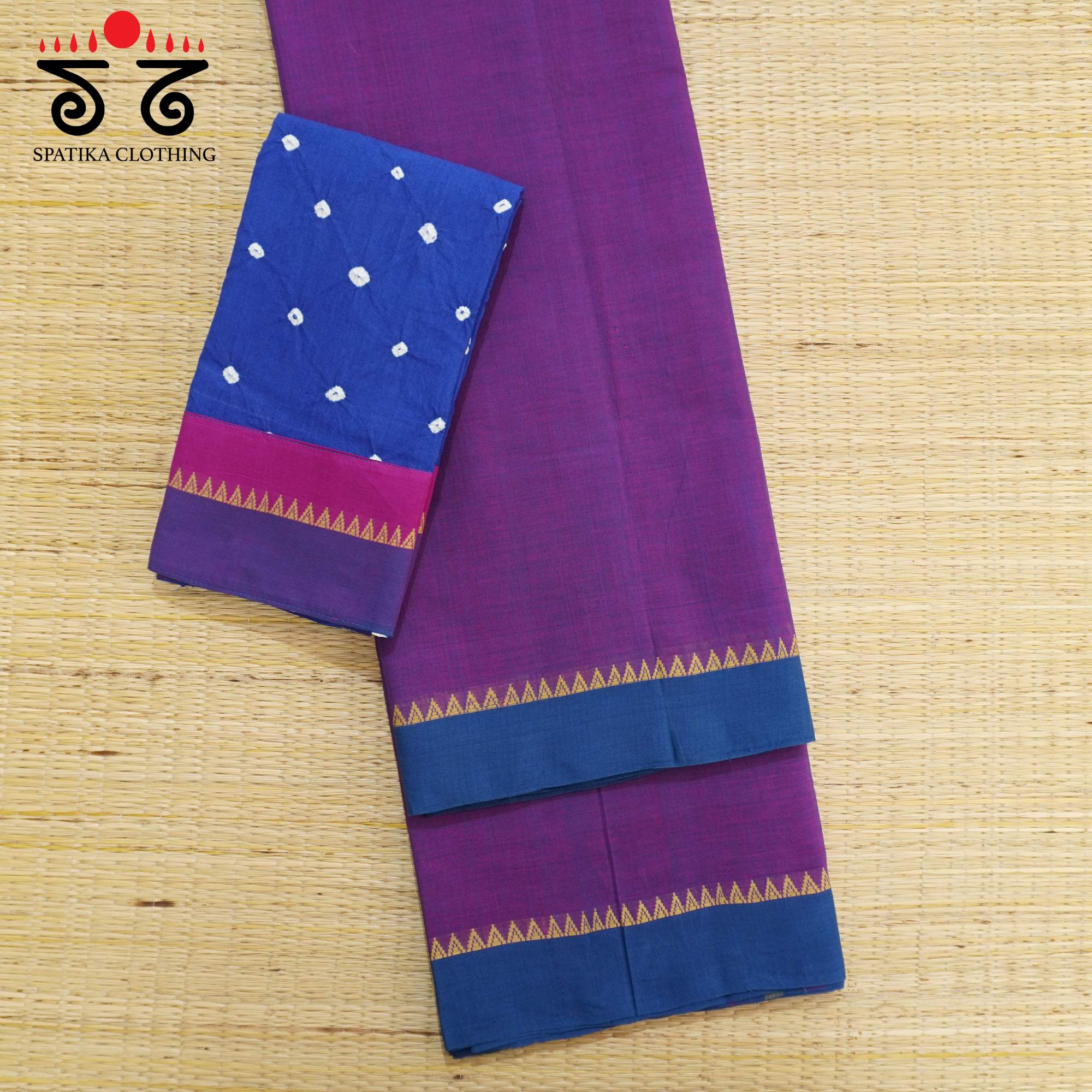 Purple Andhra Handwoven Cotton Saree With Special Blouse