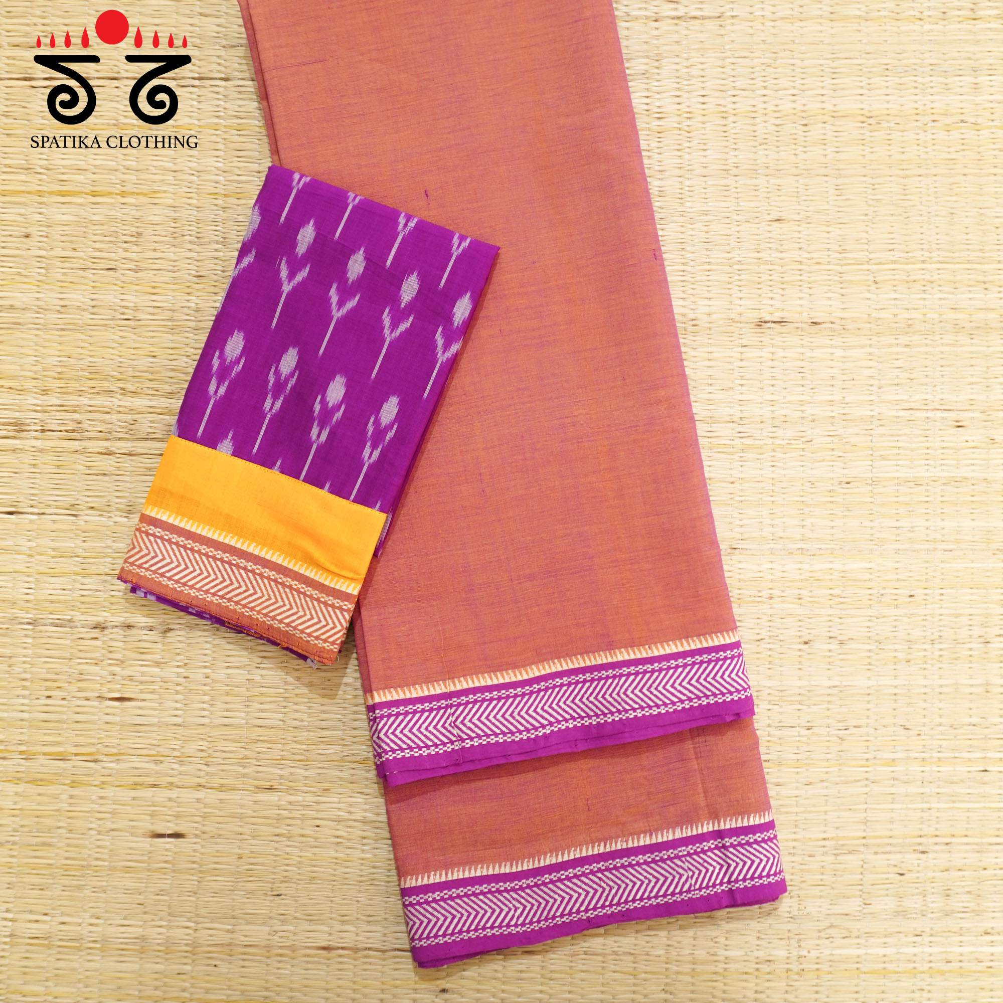 Peach Andhra Handwoven Cotton Saree With Special Blouse