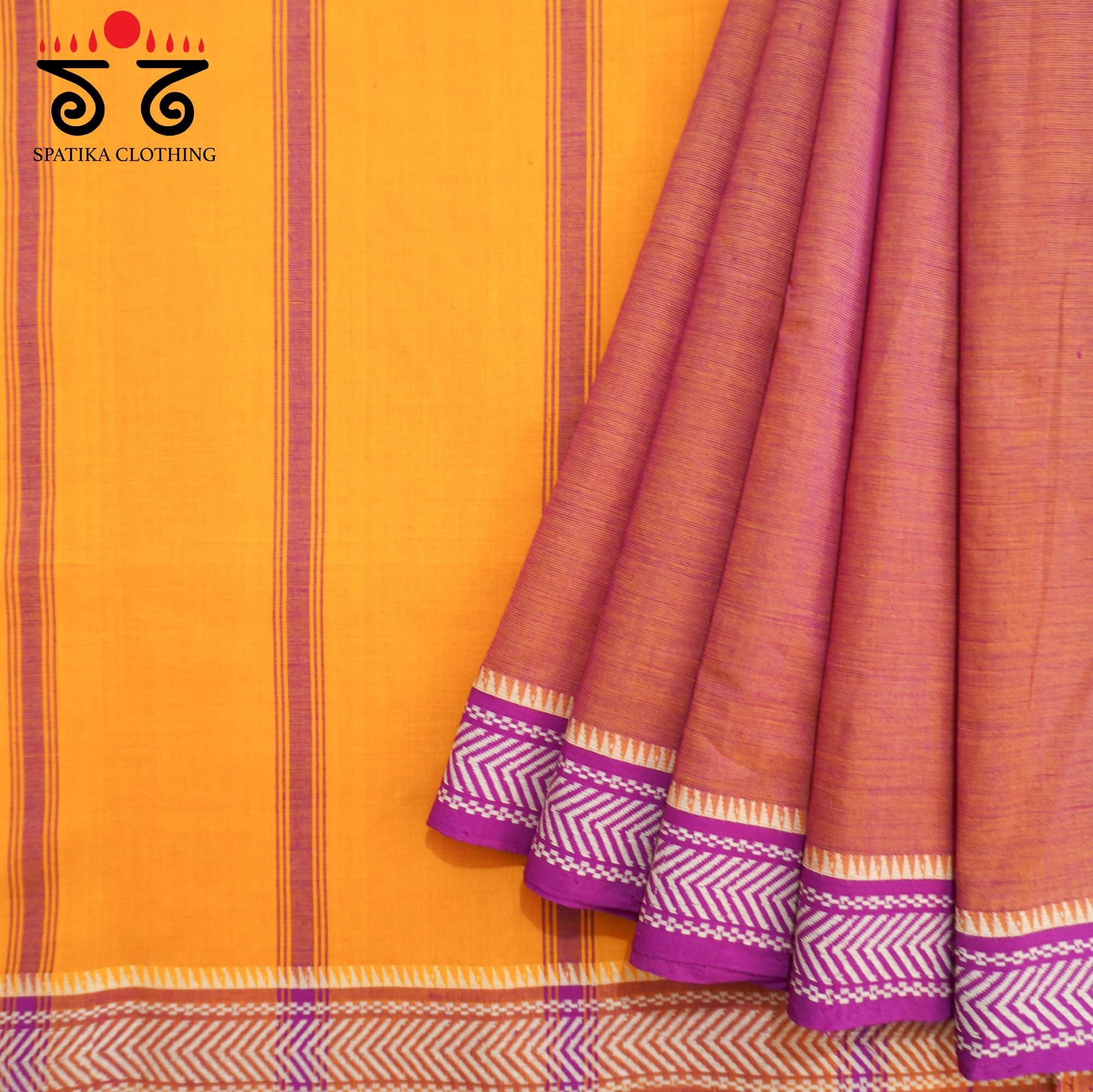 Peach Andhra Handwoven Cotton Saree With Special Blouse