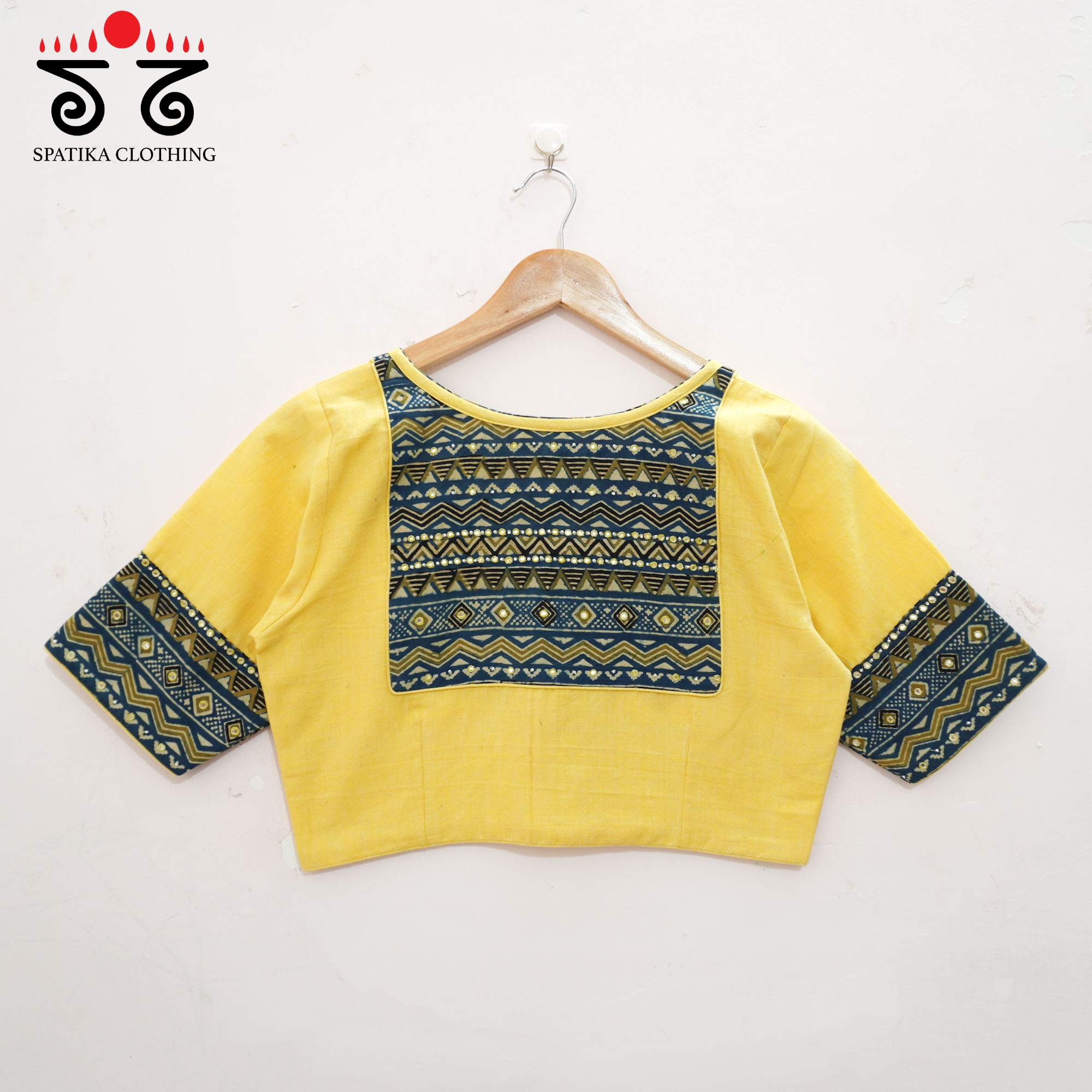 Yellow Ajrak Patch Work Blouse New!