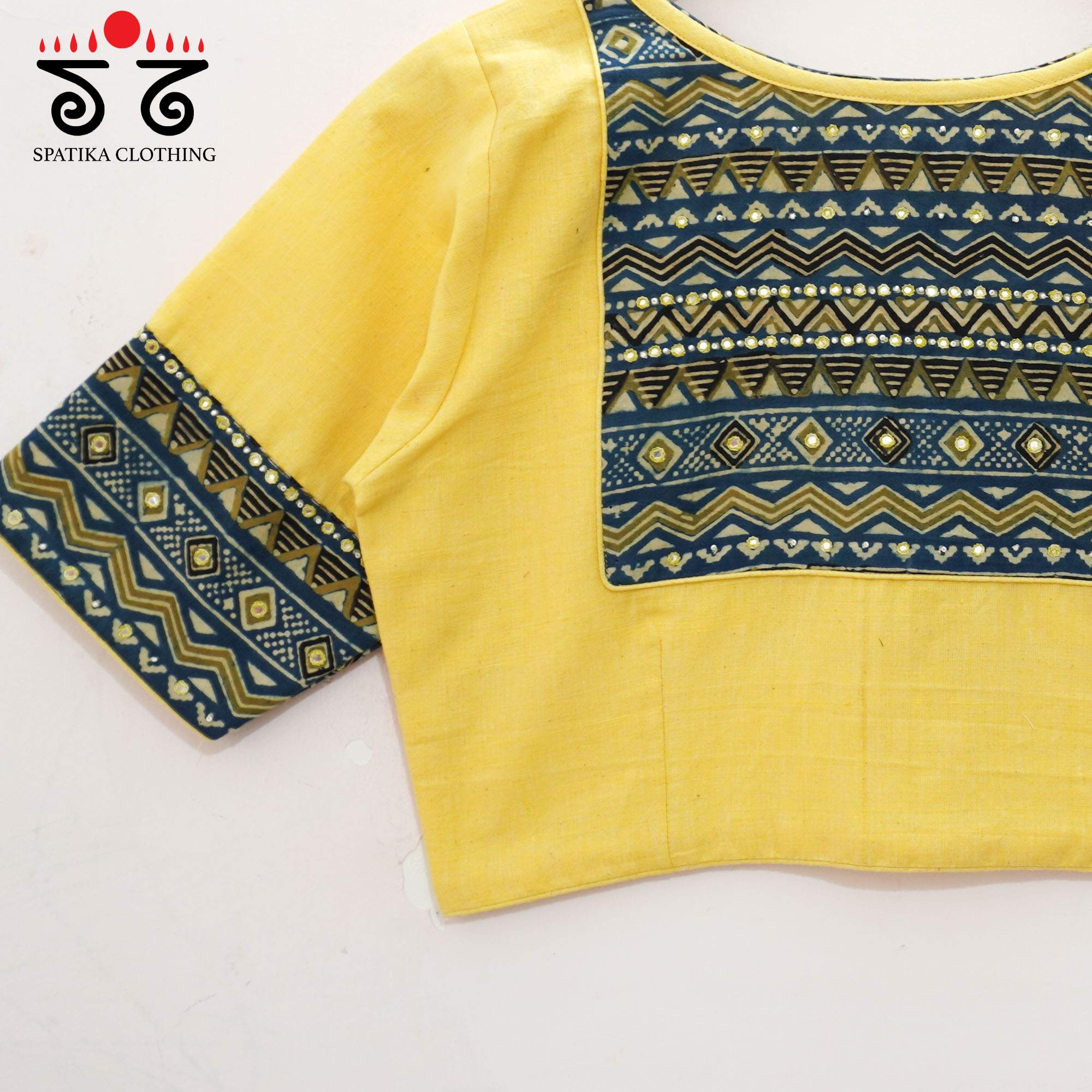 Yellow Ajrak Patch Work Blouse New!