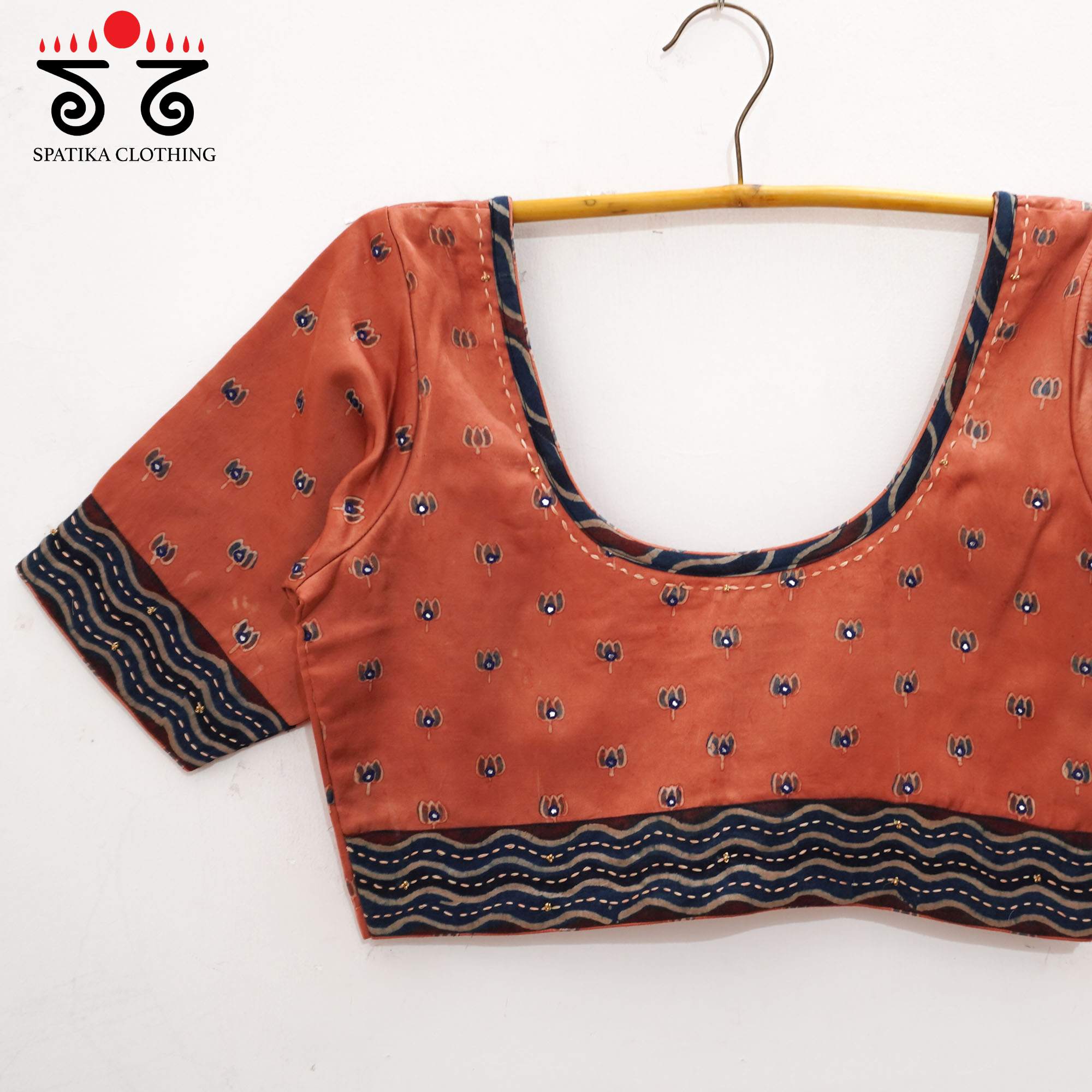 Peach Lotus - Ajrak Modal Handcrafted Blouse