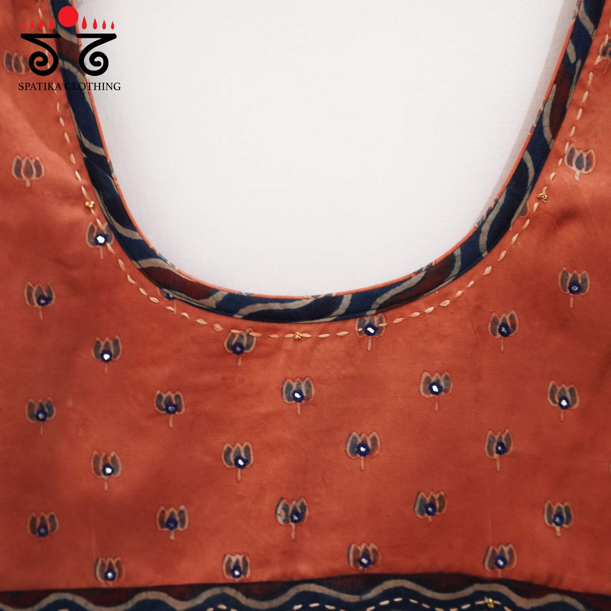 Peach Lotus - Ajrak Modal Handcrafted Blouse