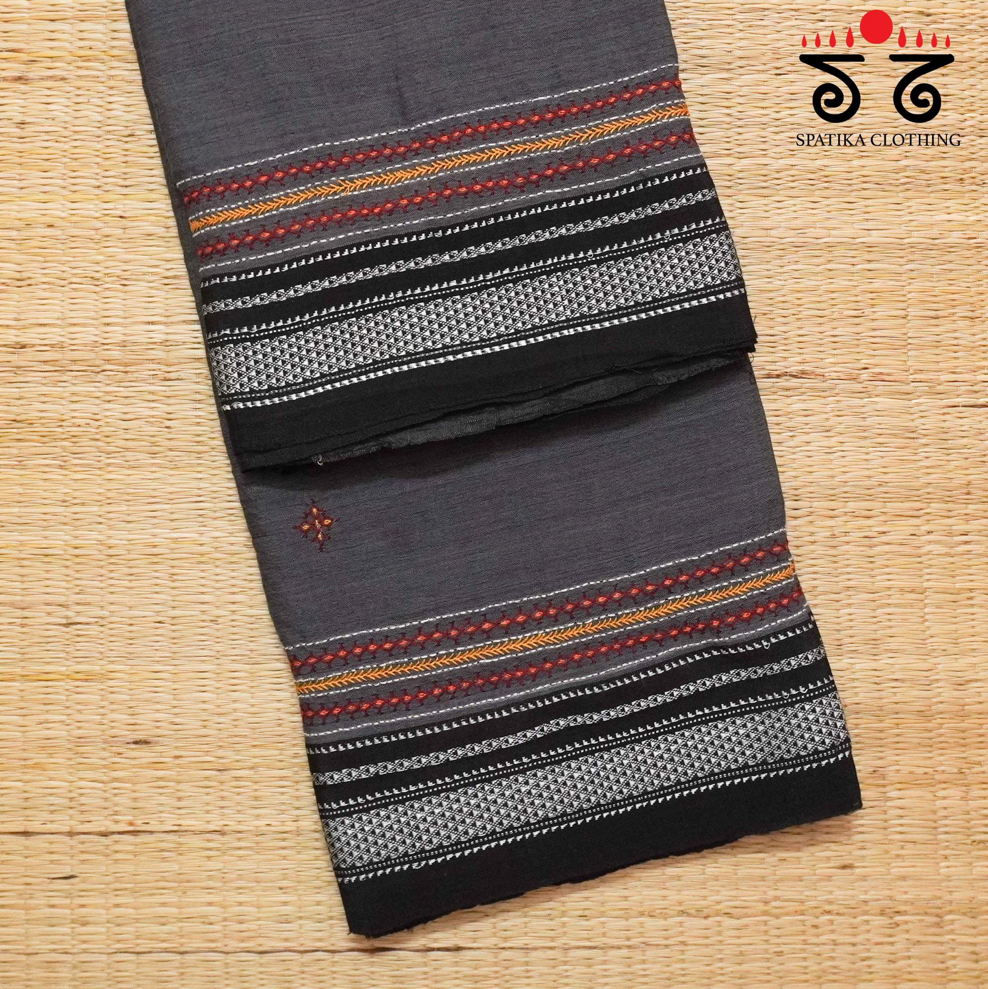 Grey Ilkal Hand Embroidered Cotton Saree