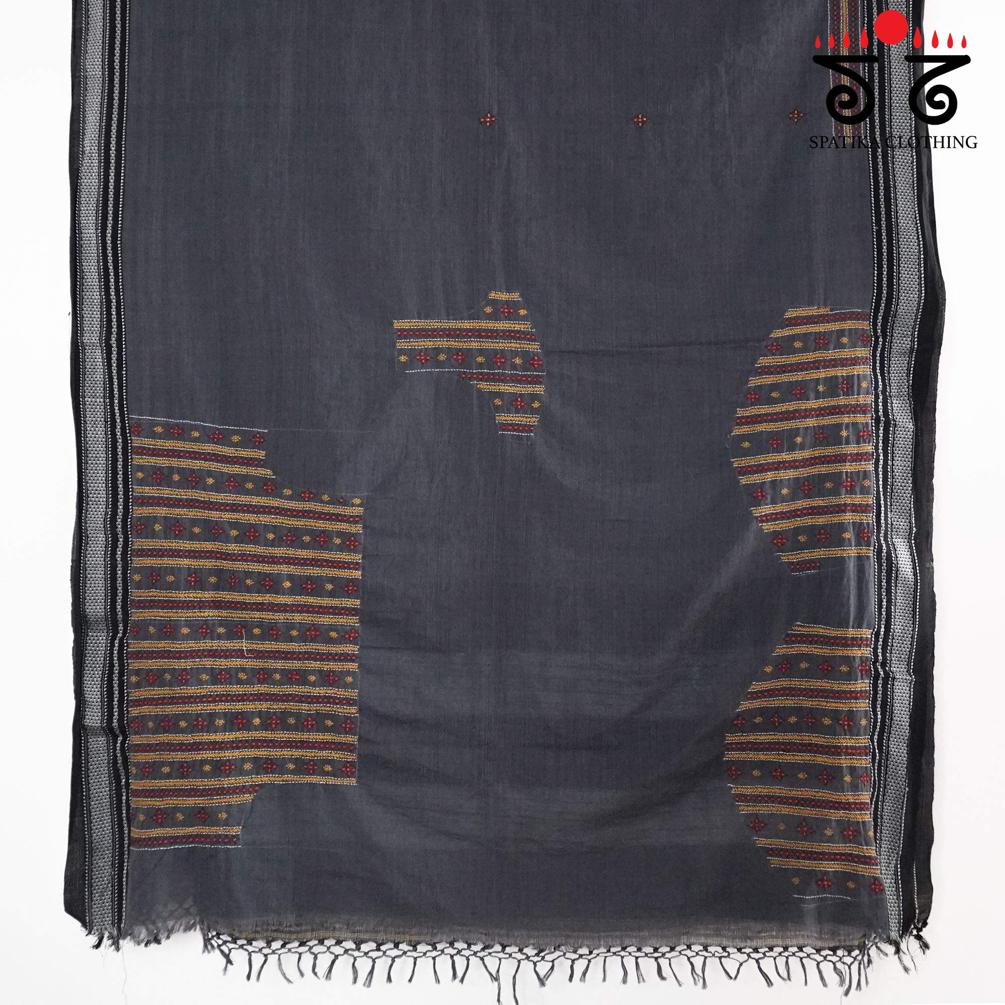 Grey Ilkal Hand Embroidered Cotton Saree