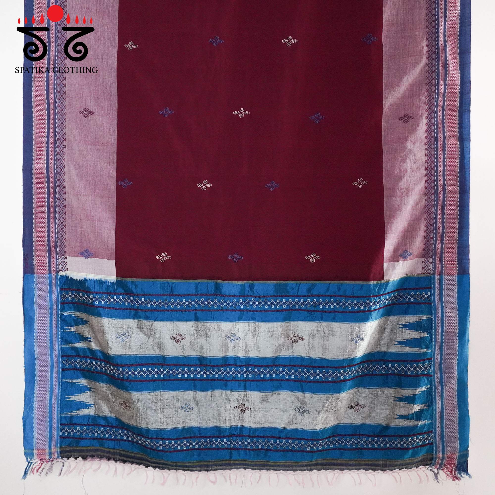 Maroon Ilkal Hand Embroidered Cotton Saree