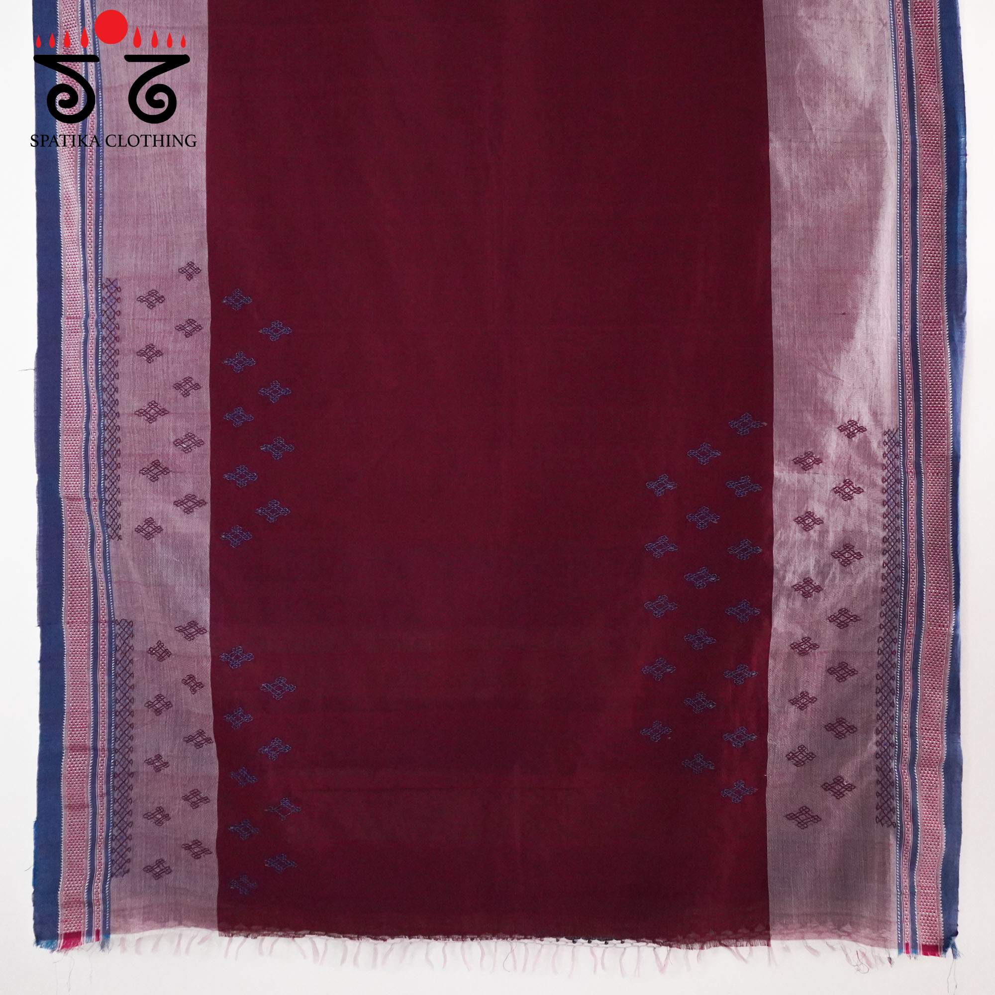 Maroon Ilkal Hand Embroidered Cotton Saree