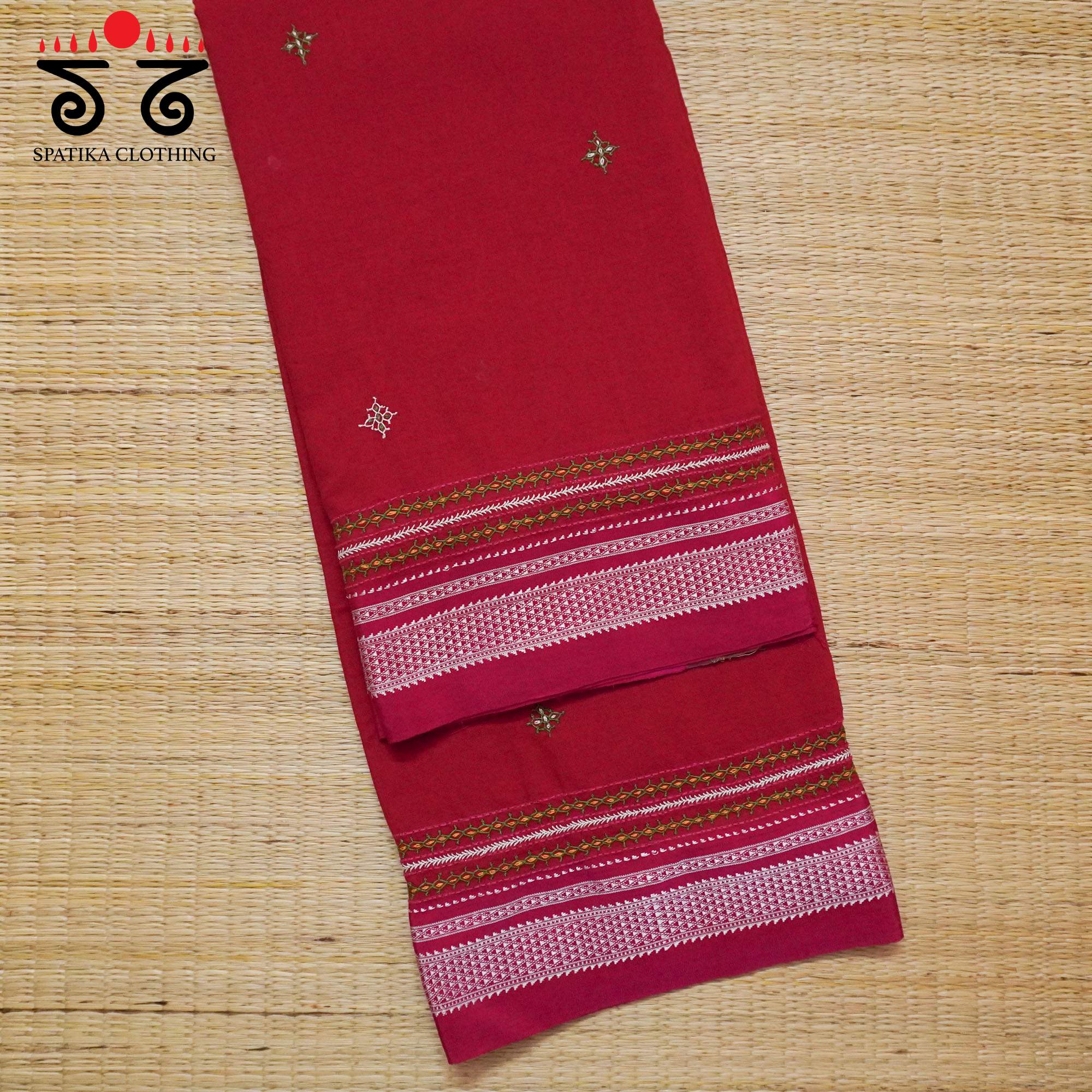 Red Ilkal Hand Embroidered Cotton Saree