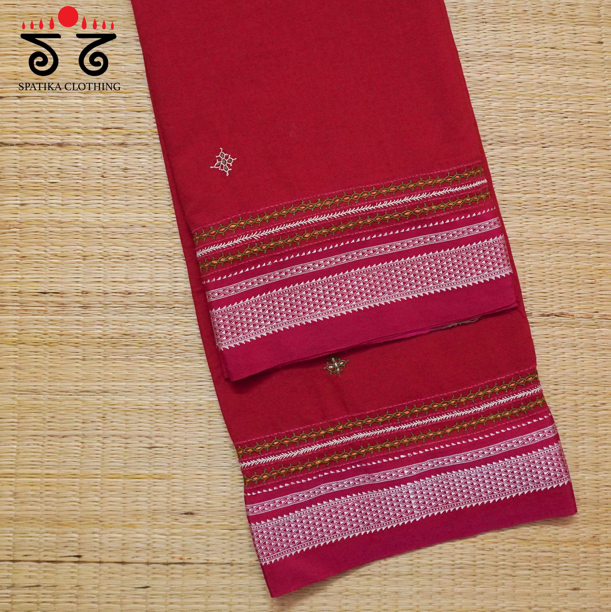 Red Ilkal Hand Embroidered Cotton Saree