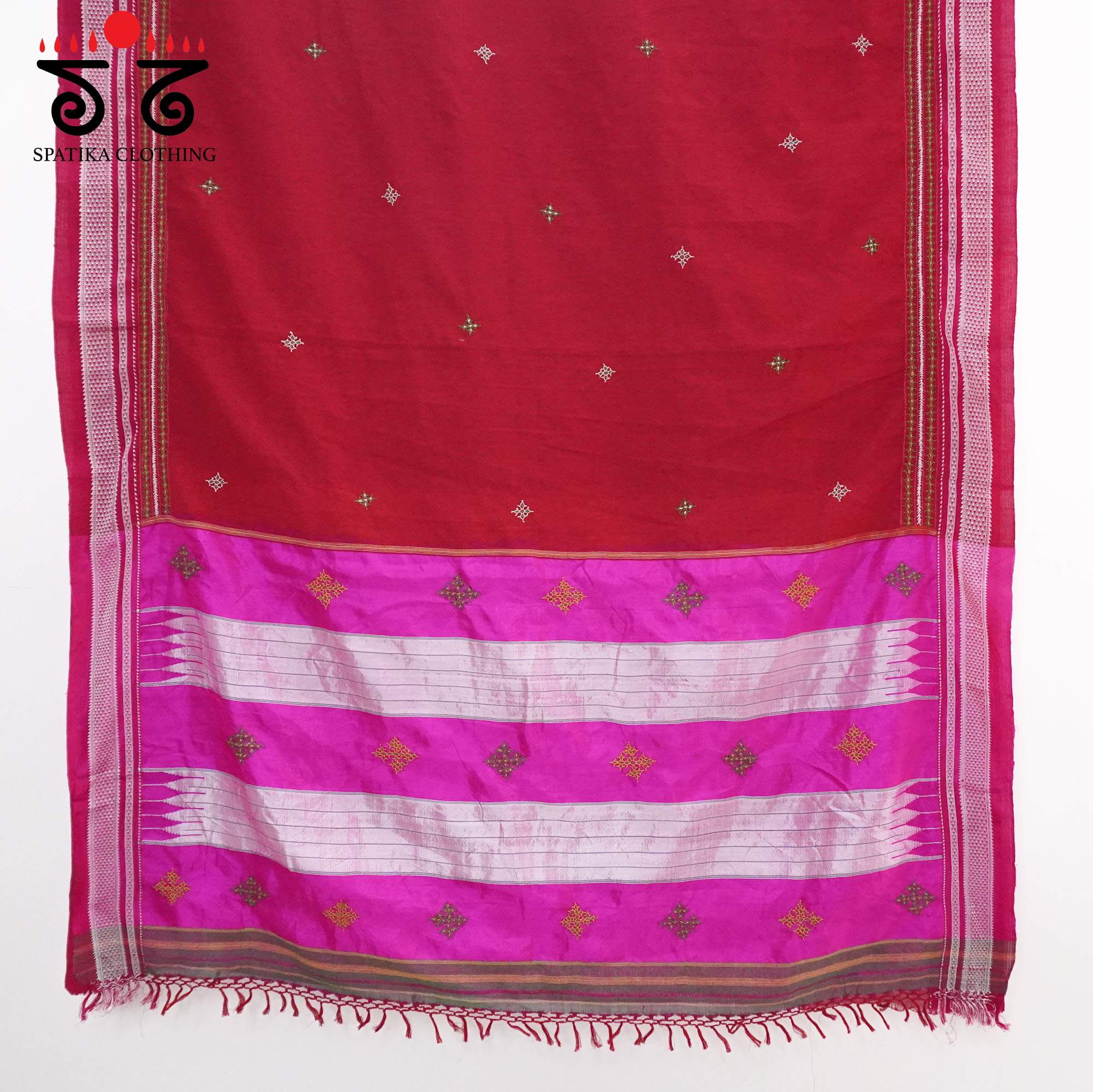 Red Ilkal Hand Embroidered Cotton Saree