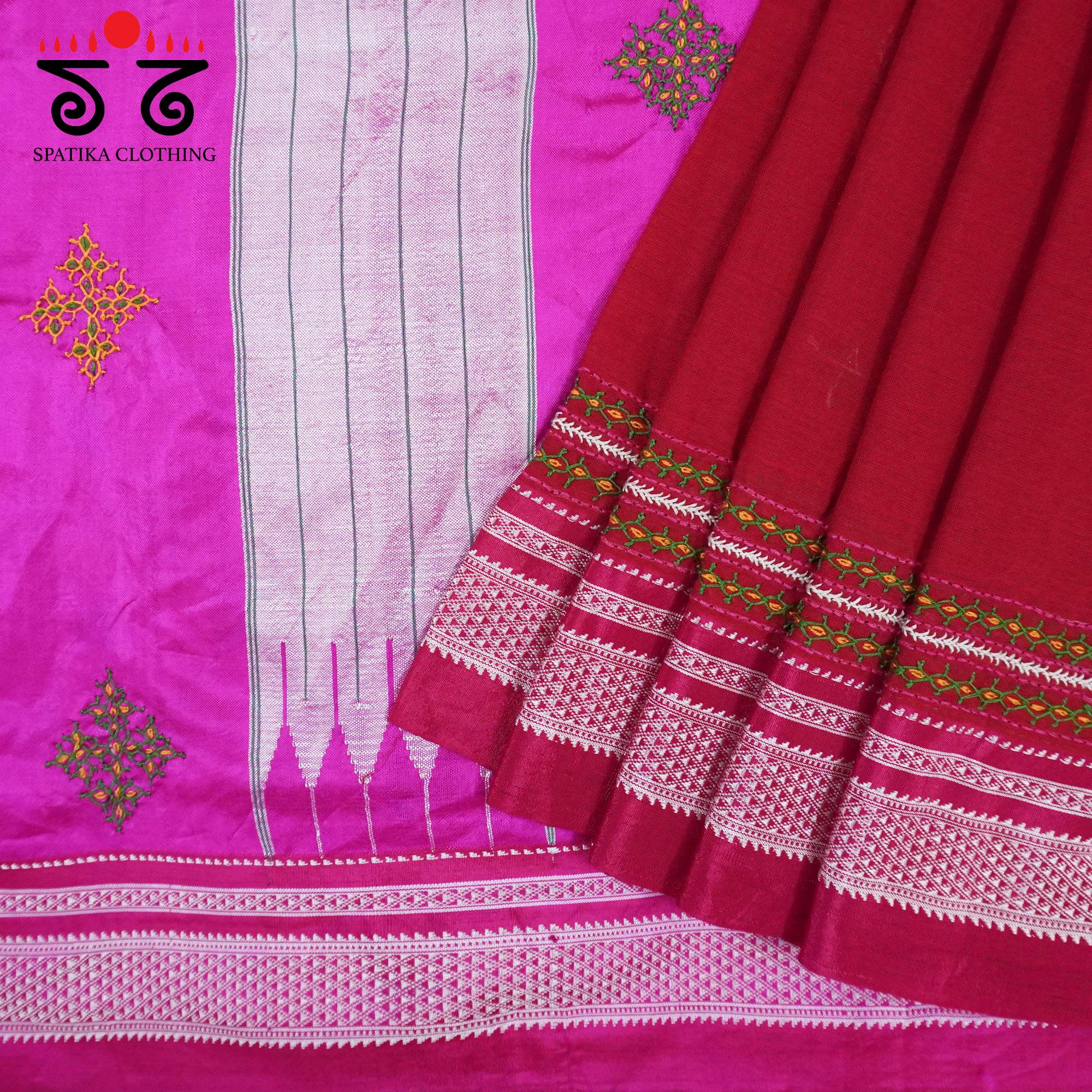 Red Ilkal Hand Embroidered Cotton Saree