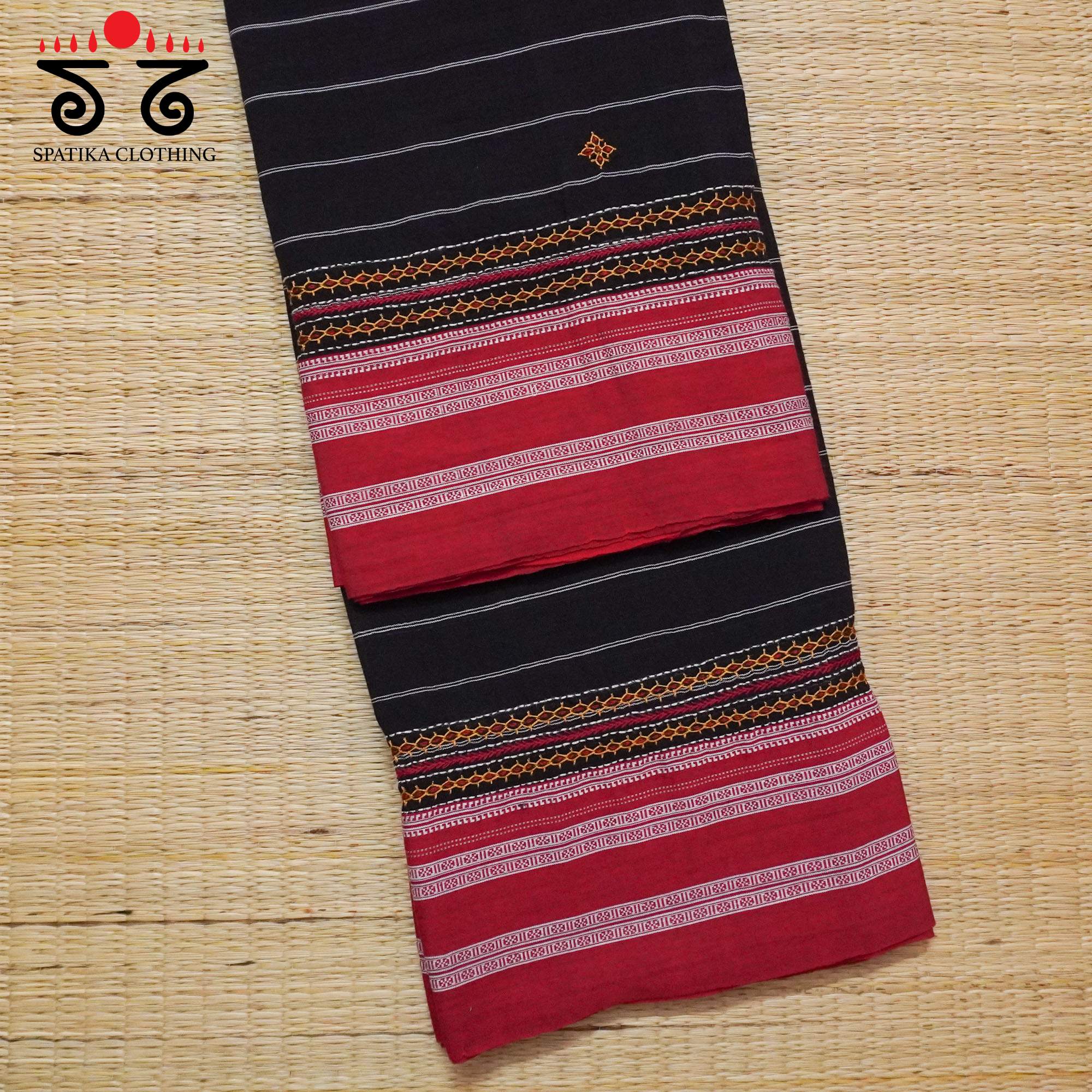 Black Ilkal Hand Embroidered Cotton Saree