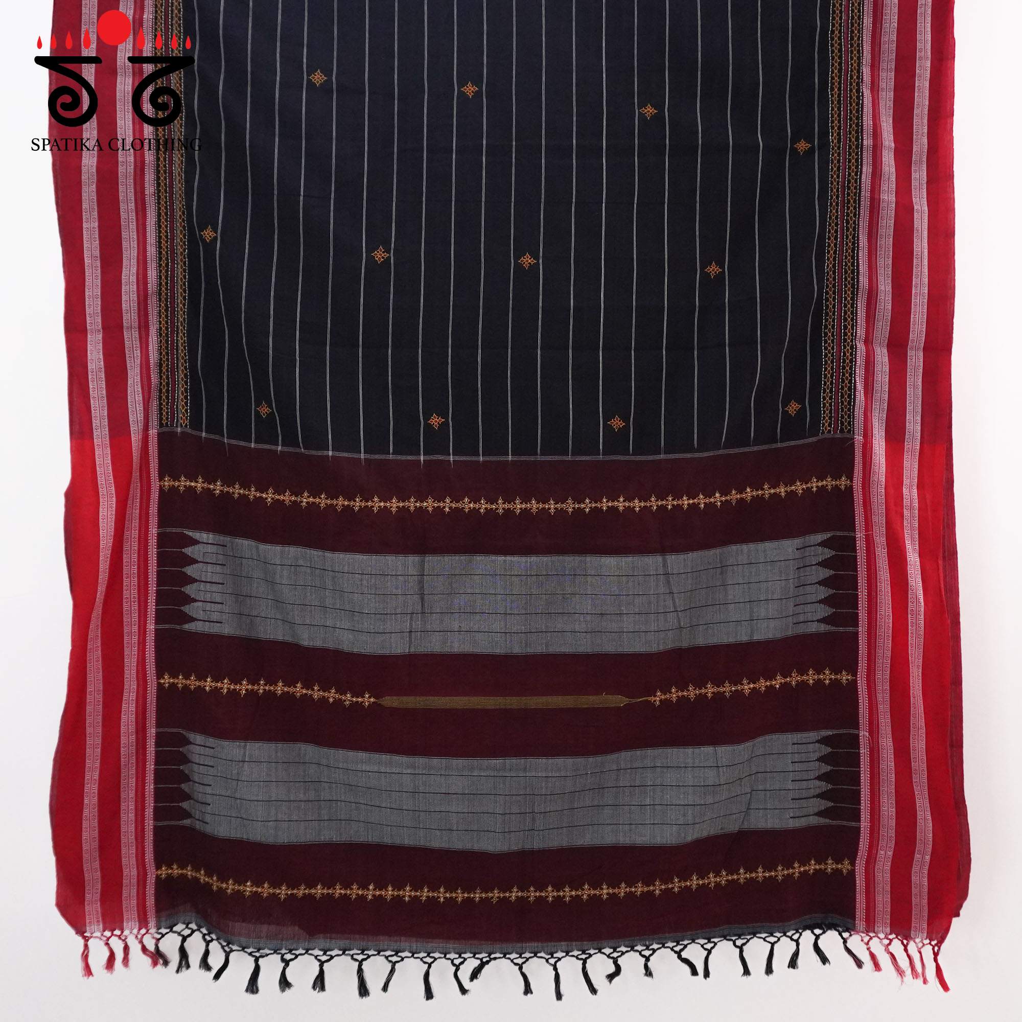 Black Ilkal Hand Embroidered Cotton Saree